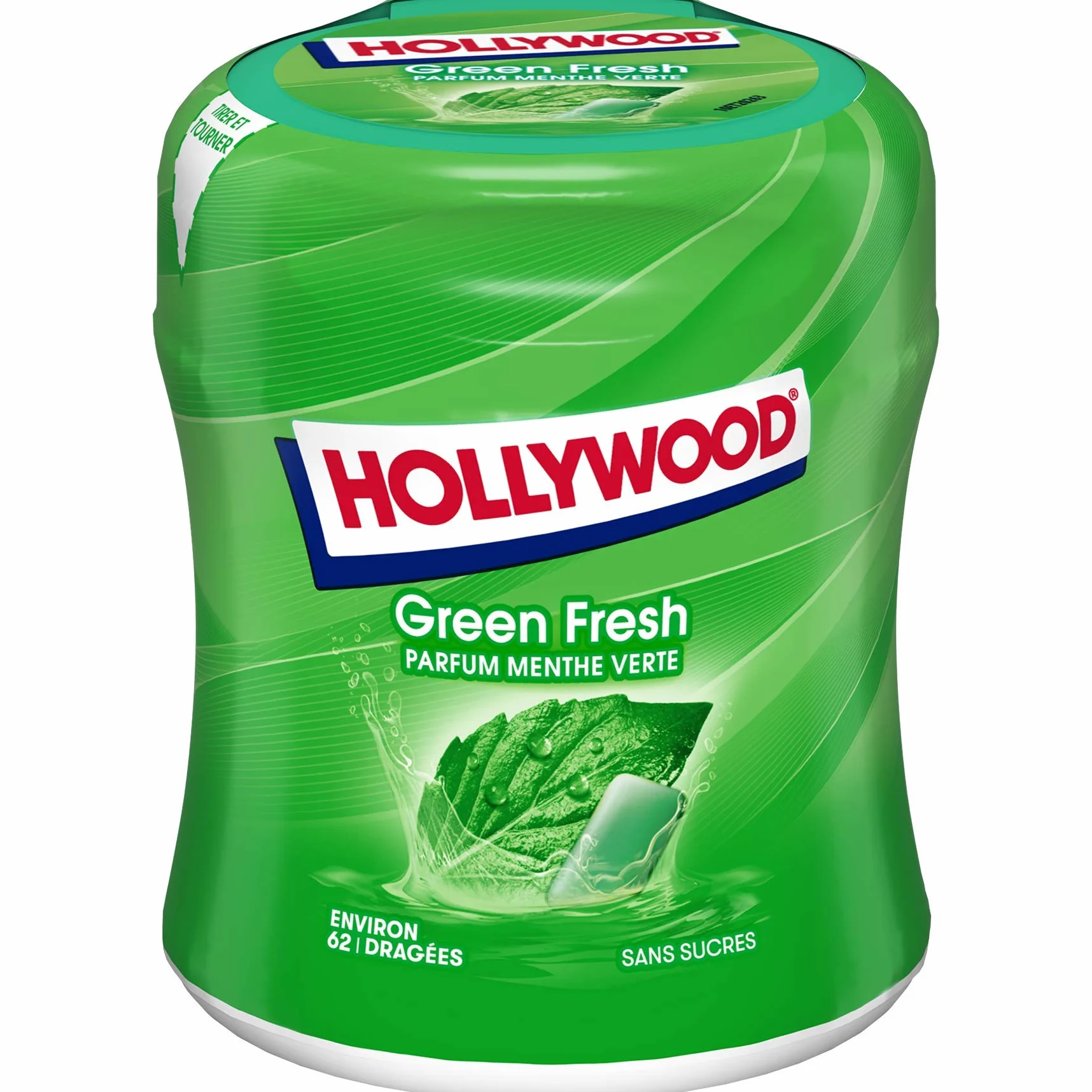 Hollywood Chewing Gum Green Fresh Parfum Menthe Verte Sans Sucres Lot de 6 boîtes 60 dragées 87 g