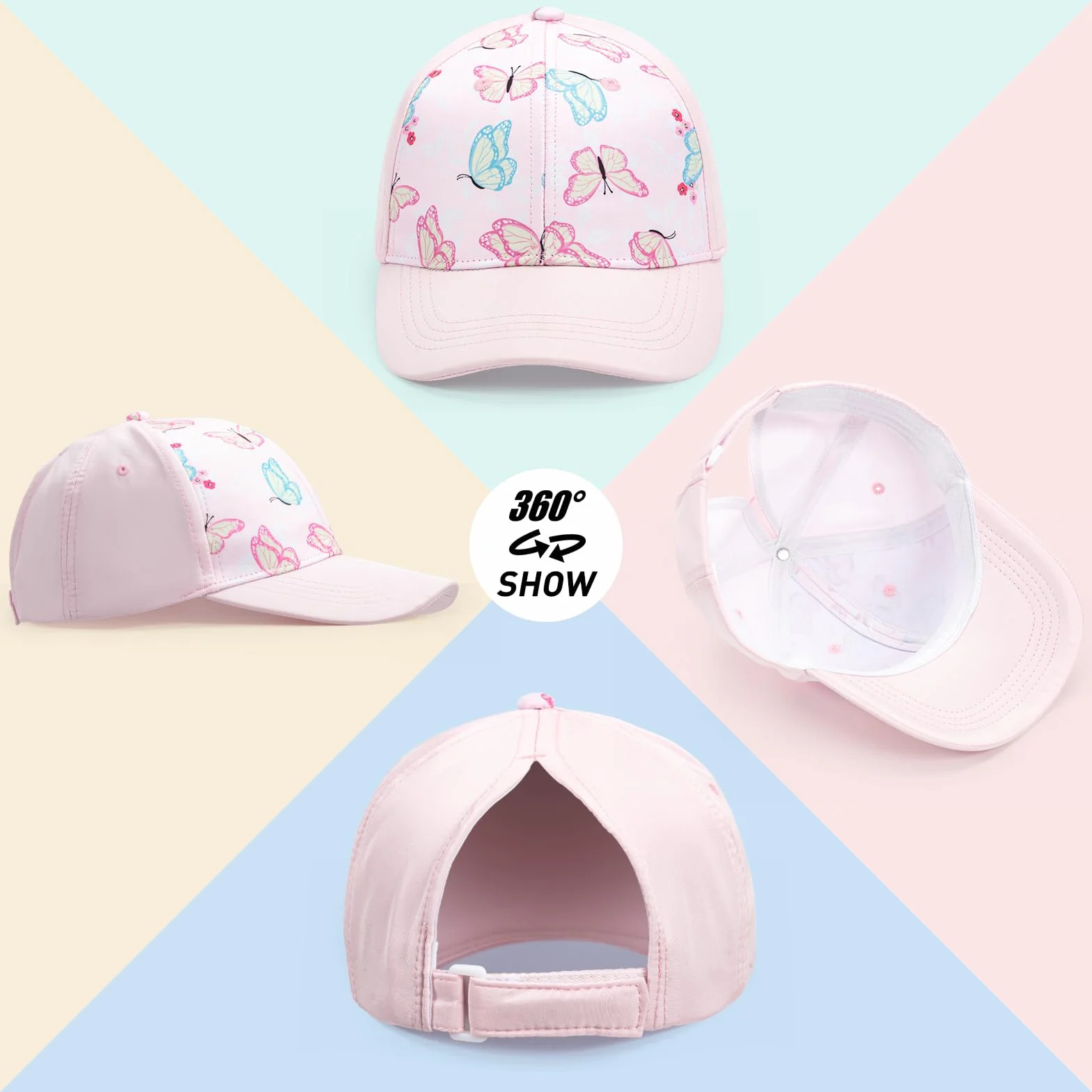 Casquette Enfant Fille Queue de Cheval Baseball Scratch Visière Courbée 53cm