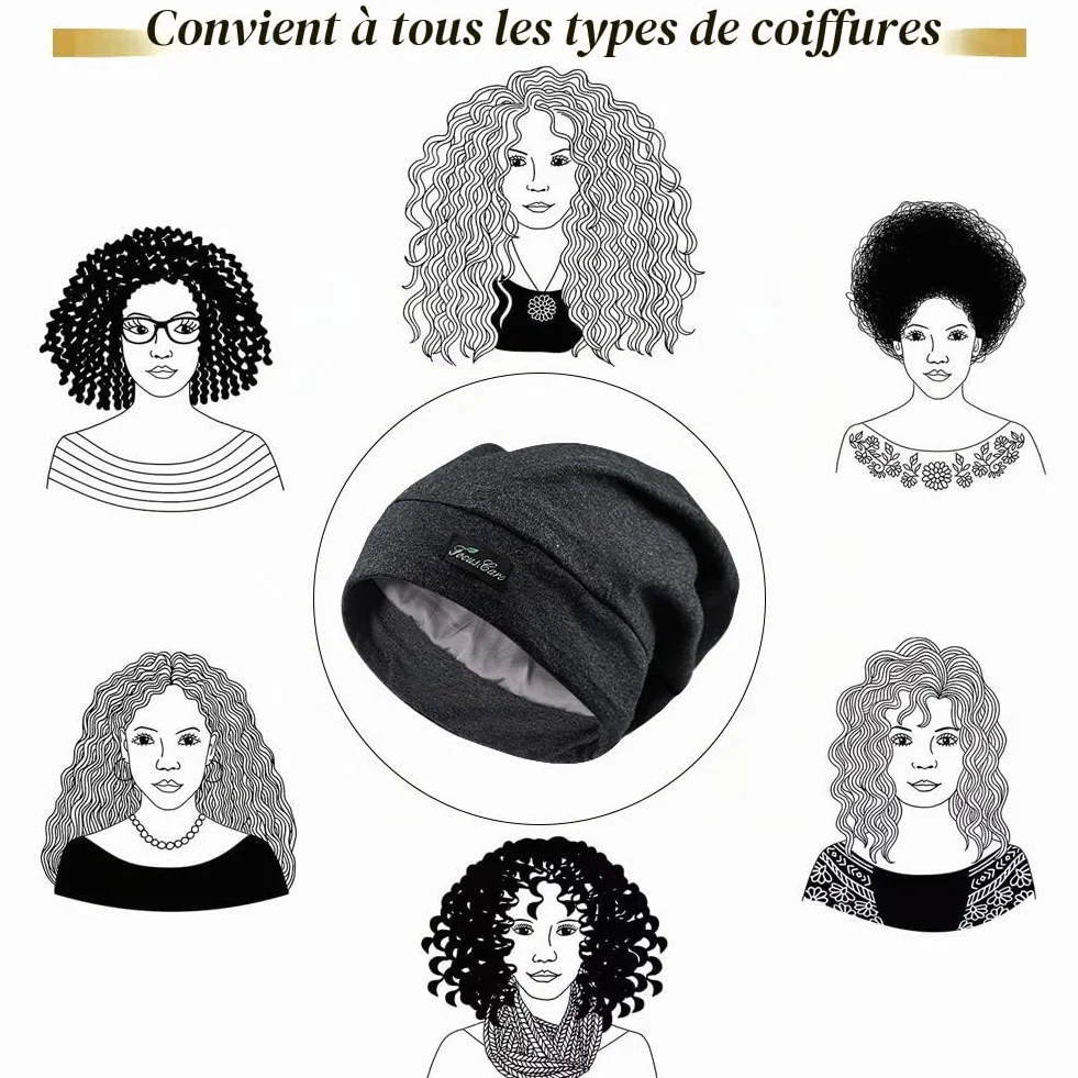 FocusCare Bonnet de Couchage réglable pour Cheveux bouclés Femmes, Extra Large Satin