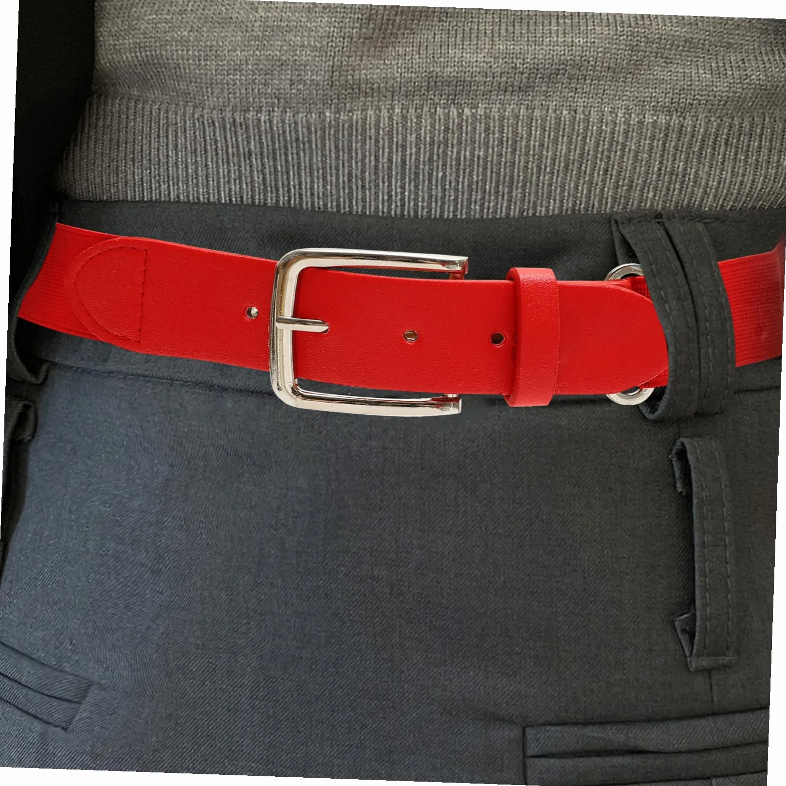 Ceinture de baseball réglable en cuir synthétique élastique avec anneau en métal inoxydable