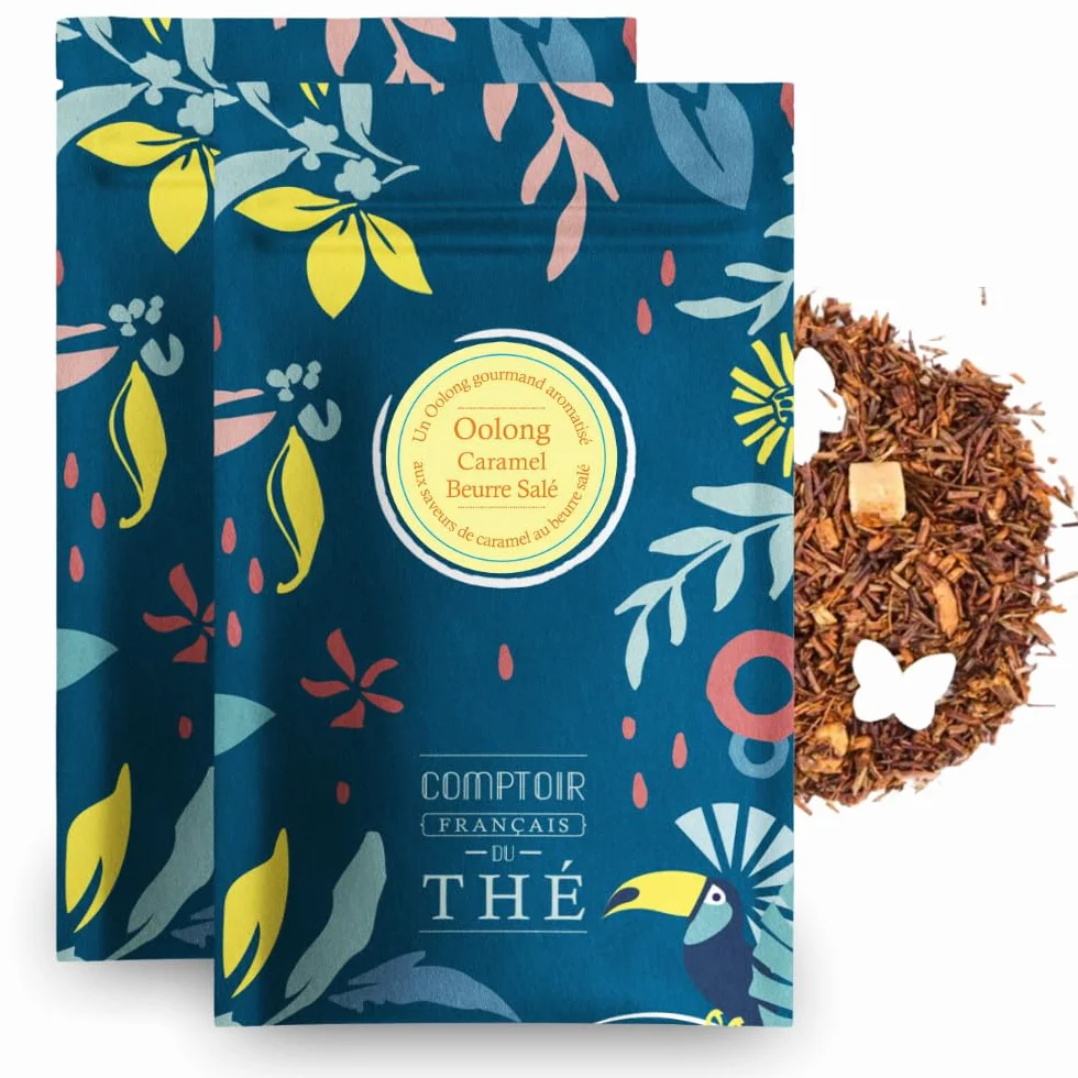 2x100g de Thé semi-fermenté - Oolong Caramel COMPTOIR FRANÇAIS DU THÉ | Notes de au caramel beurre salé - Très gourmand, notes de caramel beurre salé - Thé en vrac, sachet zip refermable