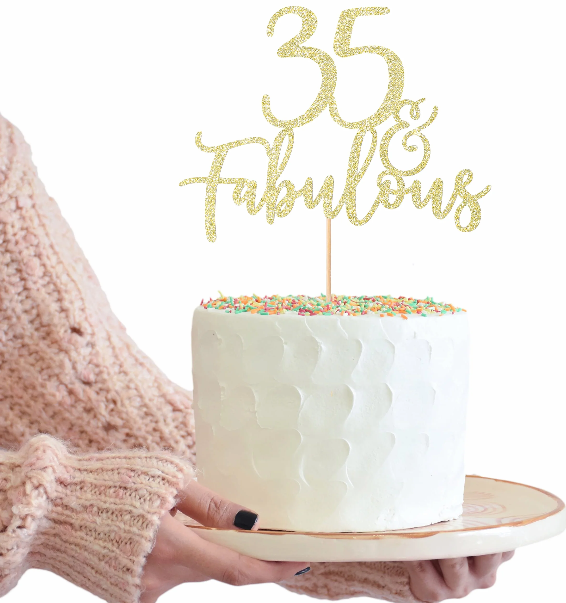 LOVENJOY Decoration Gateau Anniversaire 35 Ans Paillettes Dorées 35& Fabulous Cake Topper Happy 35th Birthday Deco Gateau Pour Décoration 35e Fête D'anniversaire