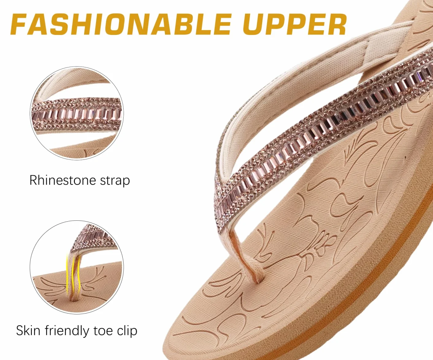 Sandales Thong Orthopédiques Femmes avec Strass Soutien de la Voûte Plantaire Antidérapantes Semelles Caoutchouc Taille 36-43
