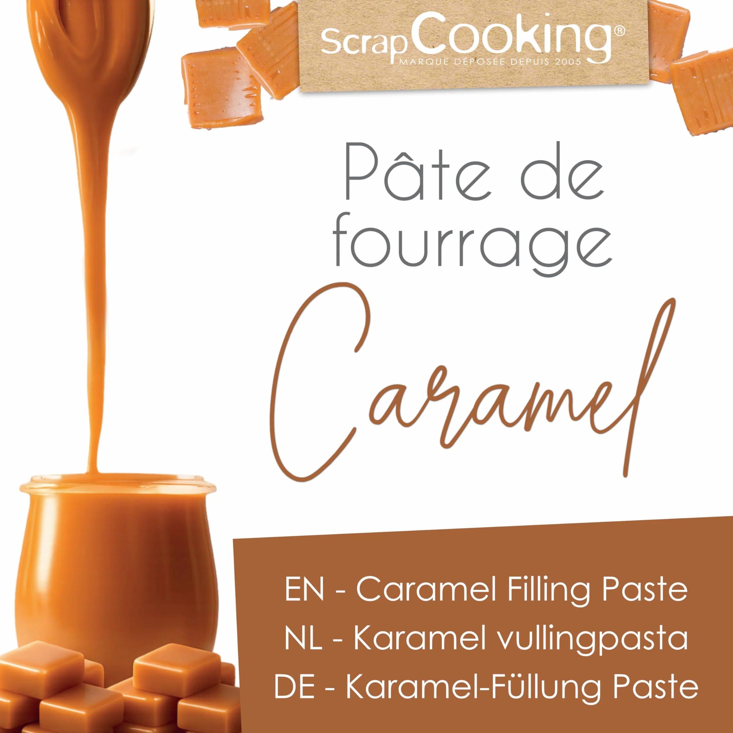 ScrapCooking - Pâte de Fourrage Caramel 200 g - Pour Fourrer Tablettes, Éclairs, Macarons, Gâteaux, Bûches de Noël, Cookies, Cheesecakes & Pâtisseries - 4640