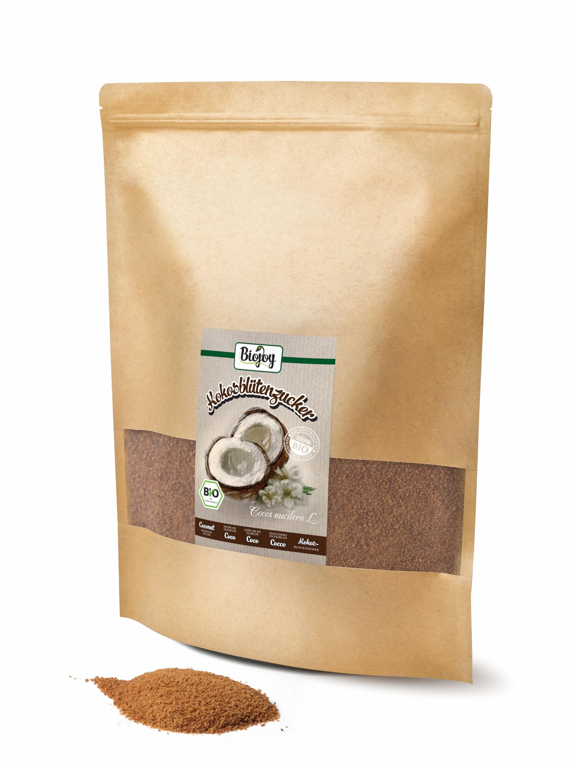 Biojoy Sucre de fleur de coco BIO (2 kg), non raffiné, sans additifs