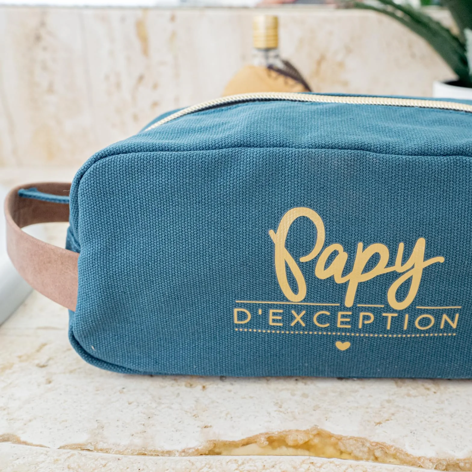 Manahia Trousse de Toilette Papy d'Exception Grand Capacité Voyage Toile de Coton Vert Cadeau Homme