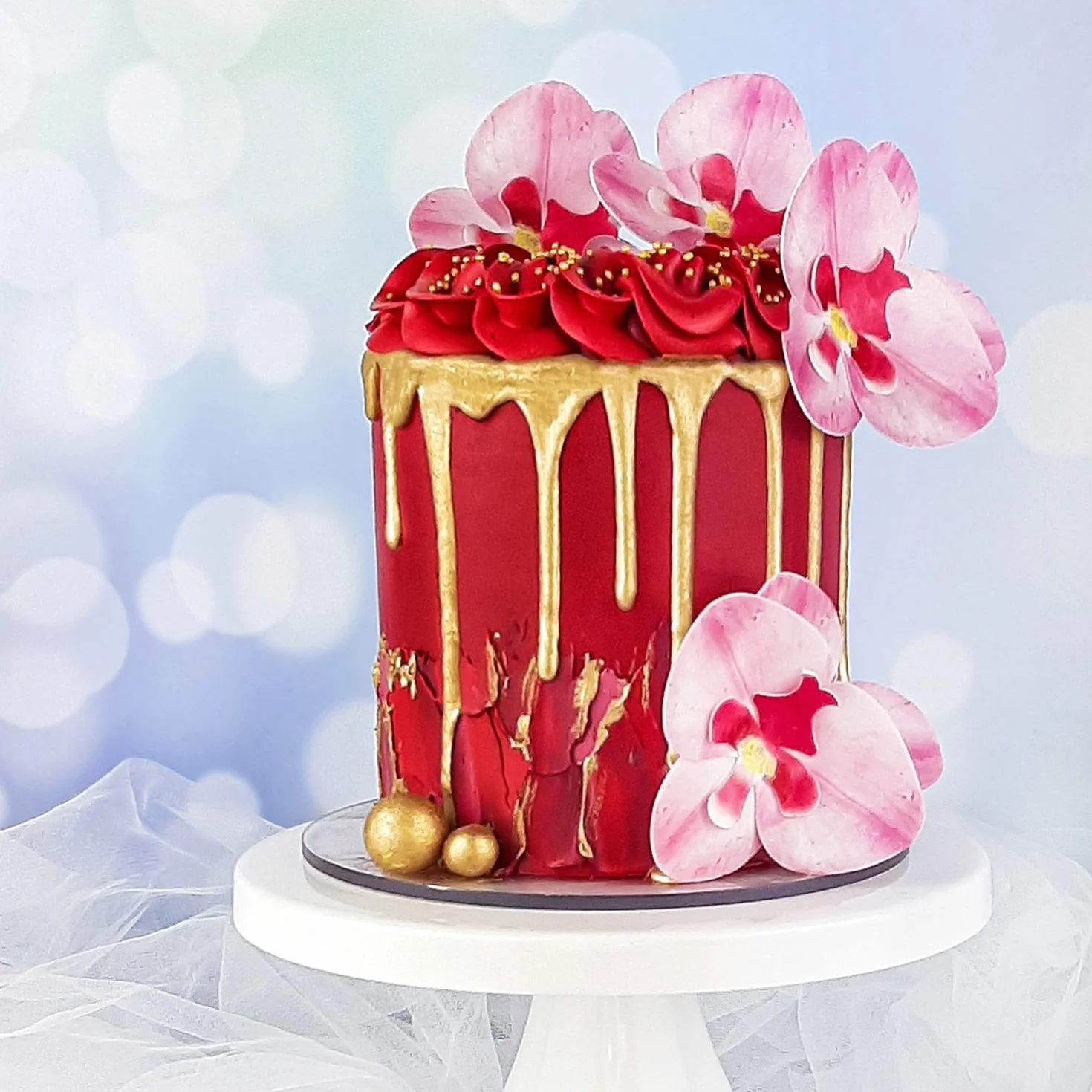 dekora – Fleurs Comestibles pour Gâteau, 10 Gaufrettes Orchidées roses 8.5 x 7.5 cm, sans sucre, sans gluten, sans lactose, Décoration Gâteau pour Anniversaire, Mariage, Baptême
