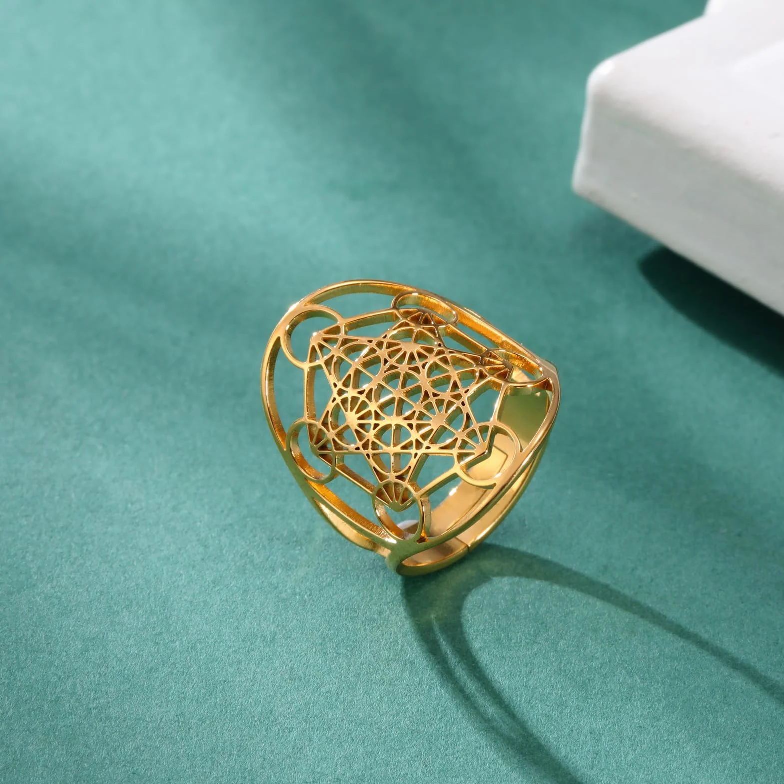 Amaxer Acier Inoxydable Metatrons Cube Anneau pour Femmes Archange Metatron Protection Évidé
