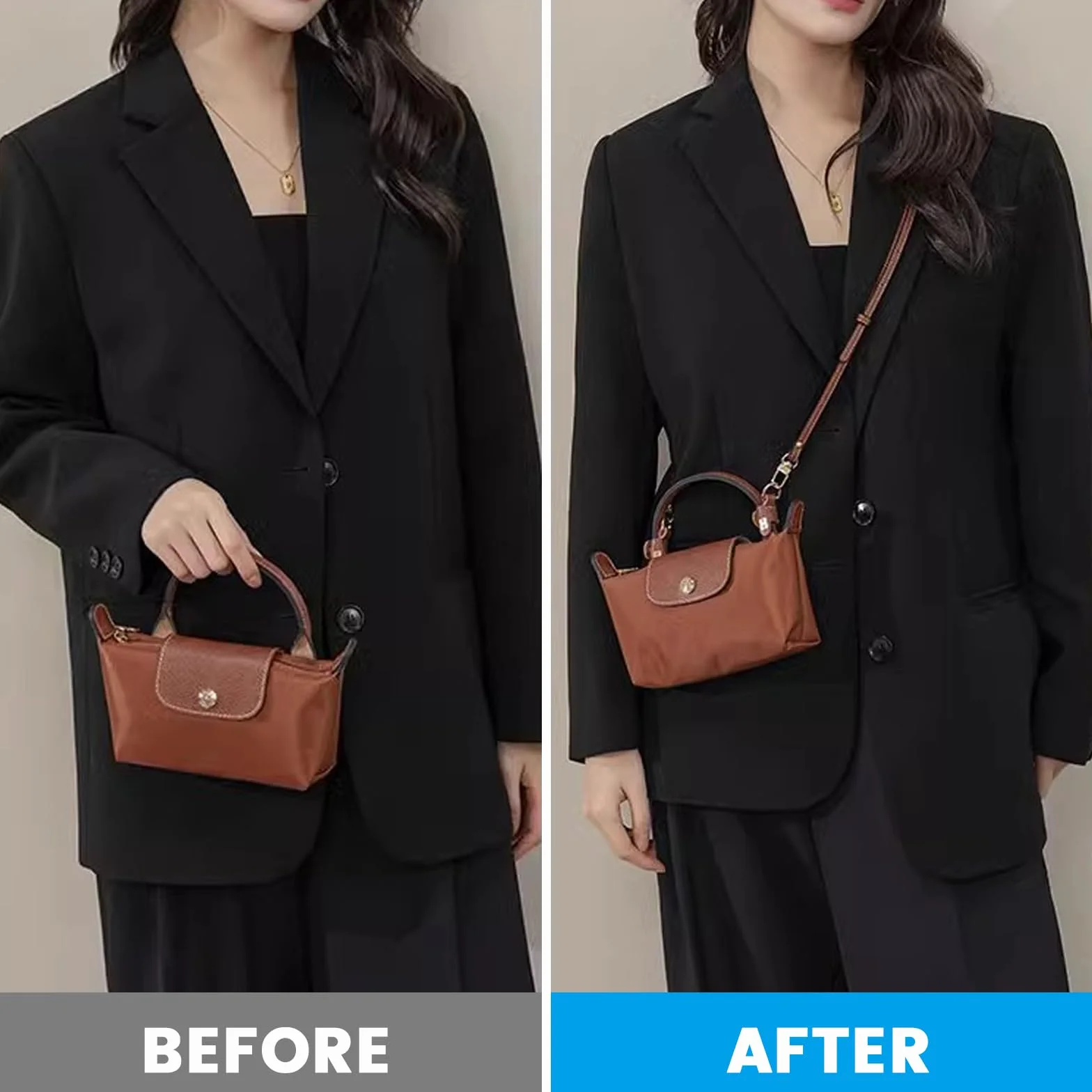 Bandoulière Compatible Sac Longchamp Mini, Lanière Réglable Cuir 0.9 cm Femme Pliage