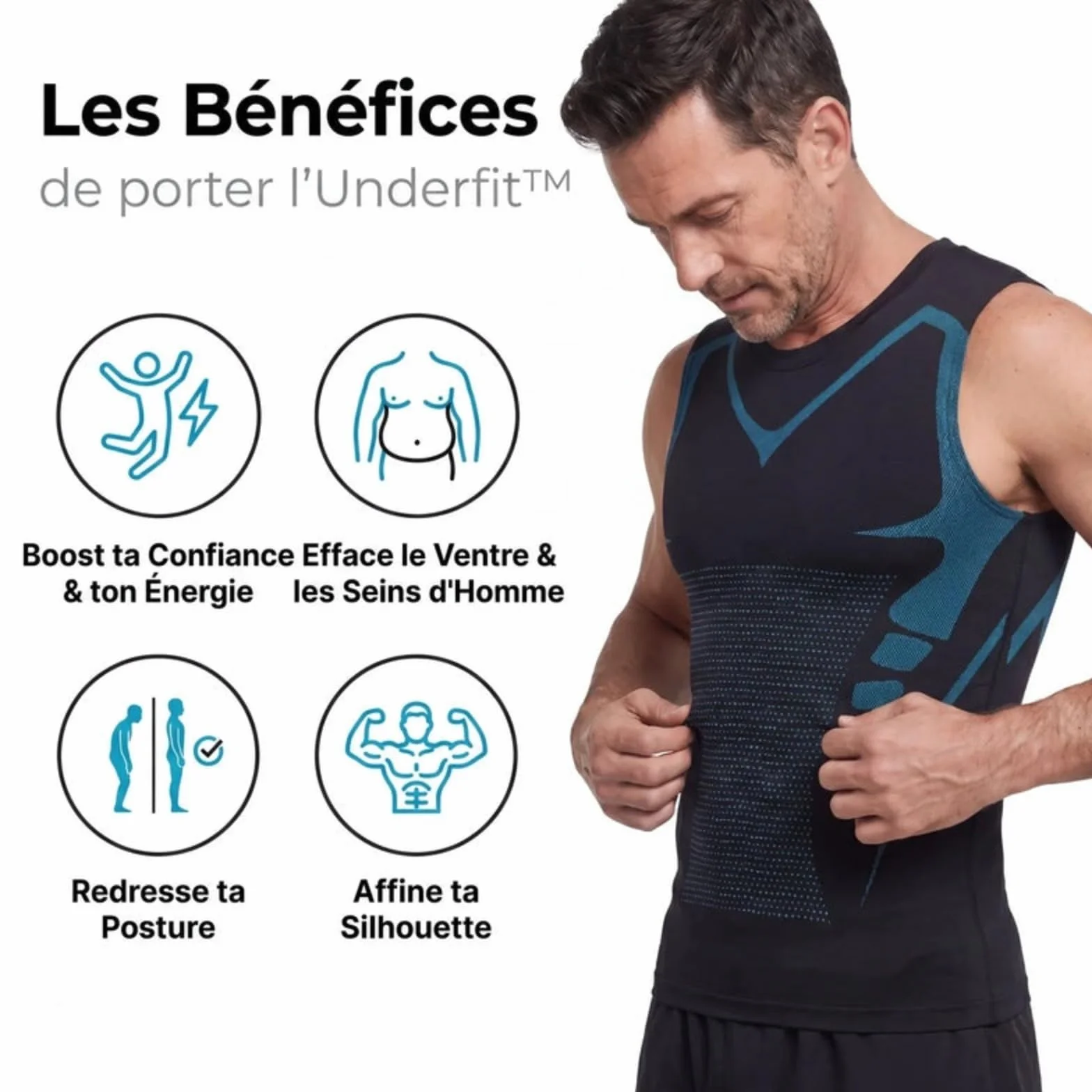 MEIION Débardeur de Compression Gainant Homme, Gilet de Modelage Ionique pour Sculpter la Silhouette