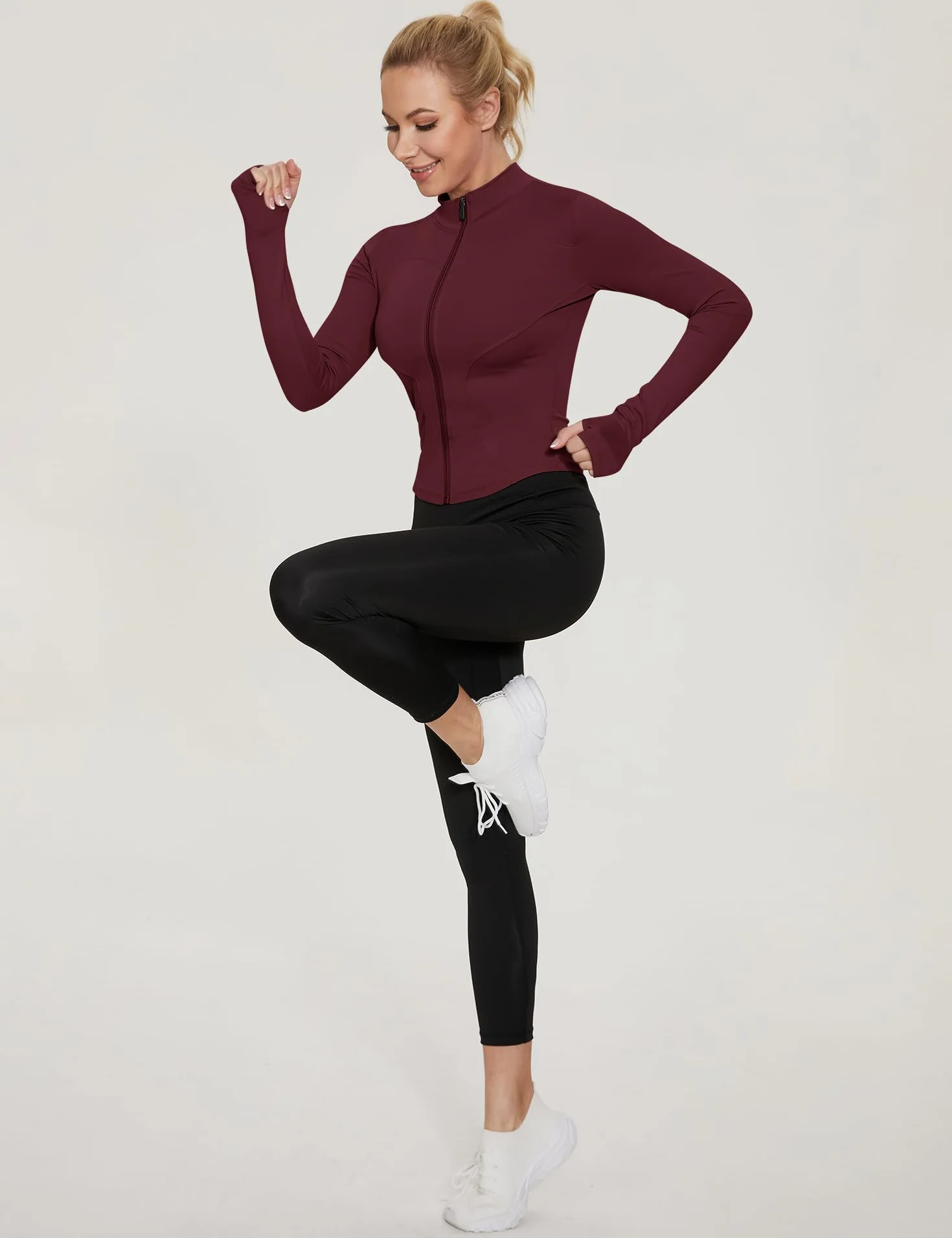 IECCP T-Shirt de Sport Femme Manche Longues 1/2 Fermeture Éclair Fitness Running Yoga