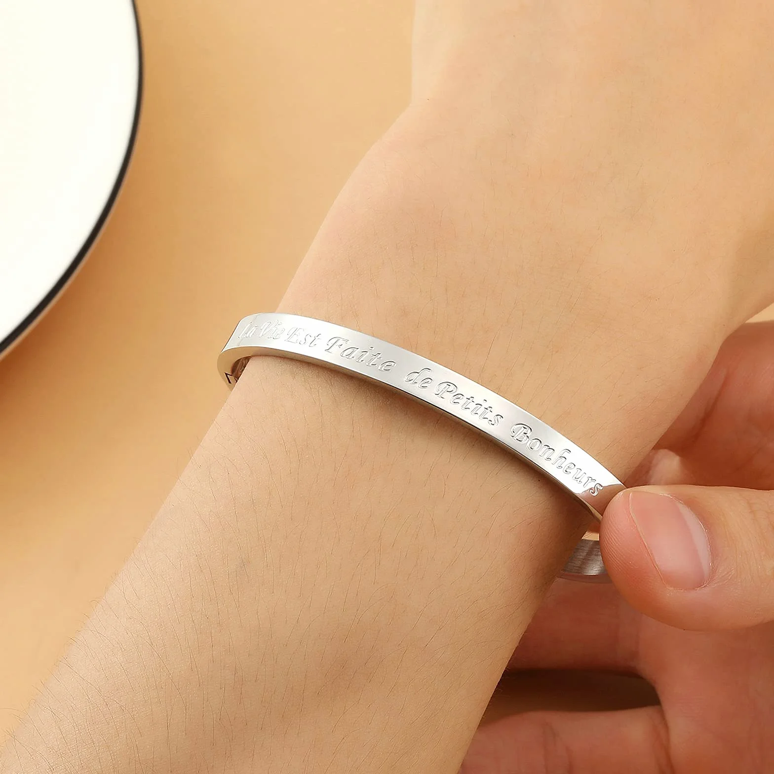 Bracelet Message en Acier Inoxydable pour Femme Argenté Personnalisé Amitié