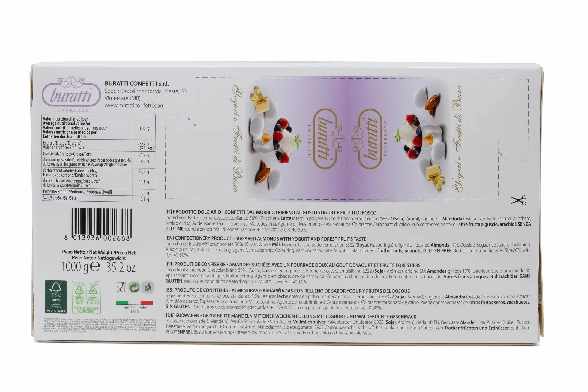 Buratti Confetti Dragées à l'amande Recouverte de Chocolat Tendresses goût Fruits des Bois 1 Kg