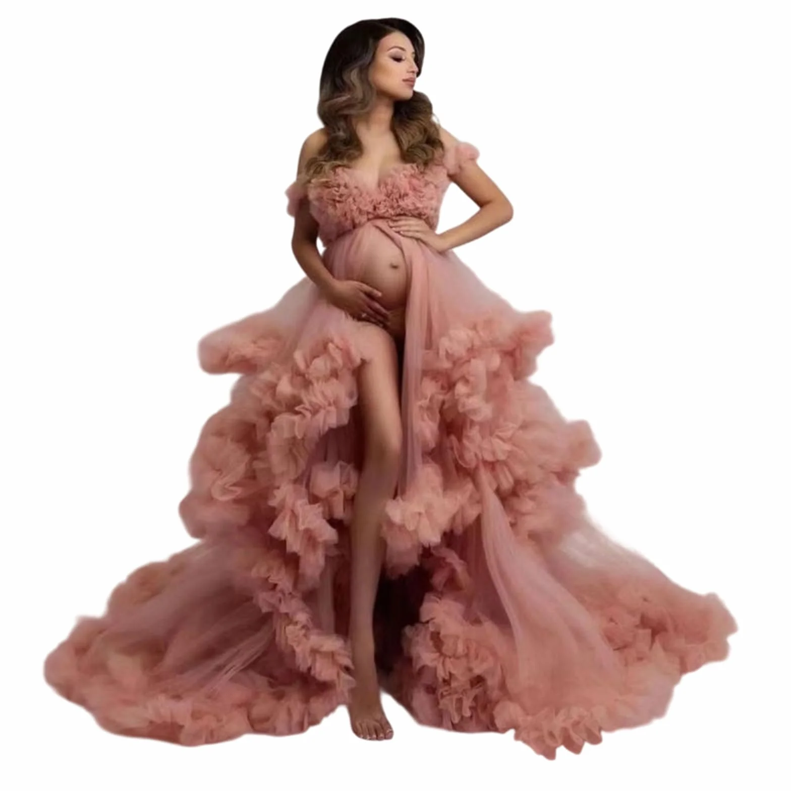 Robe de maternité en tulle à volants pour séance photo grossesse