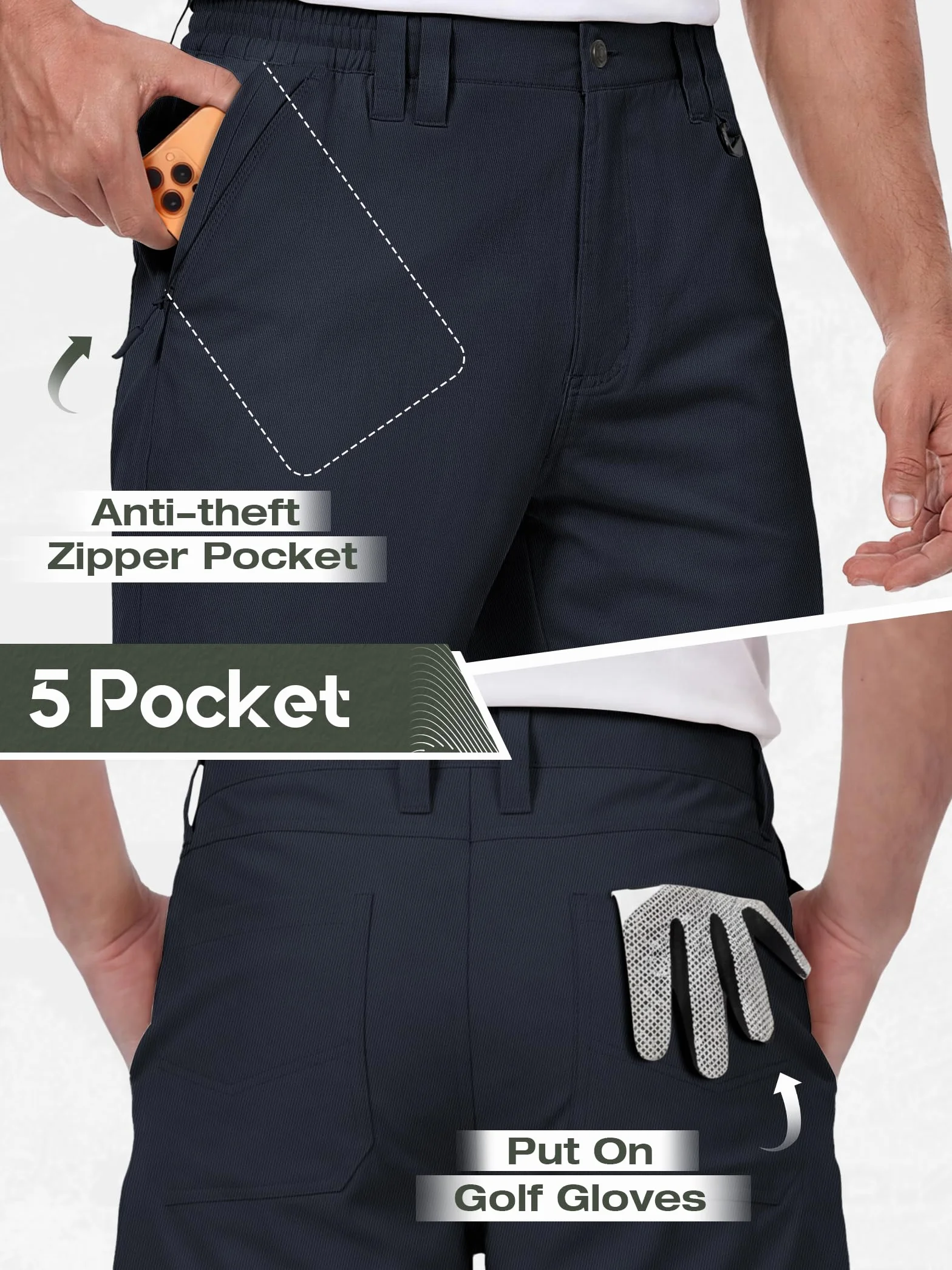 IGOLUMON Short de Golf Homme Chic Bermuda Sport Stretch Taille Élastique Invisible