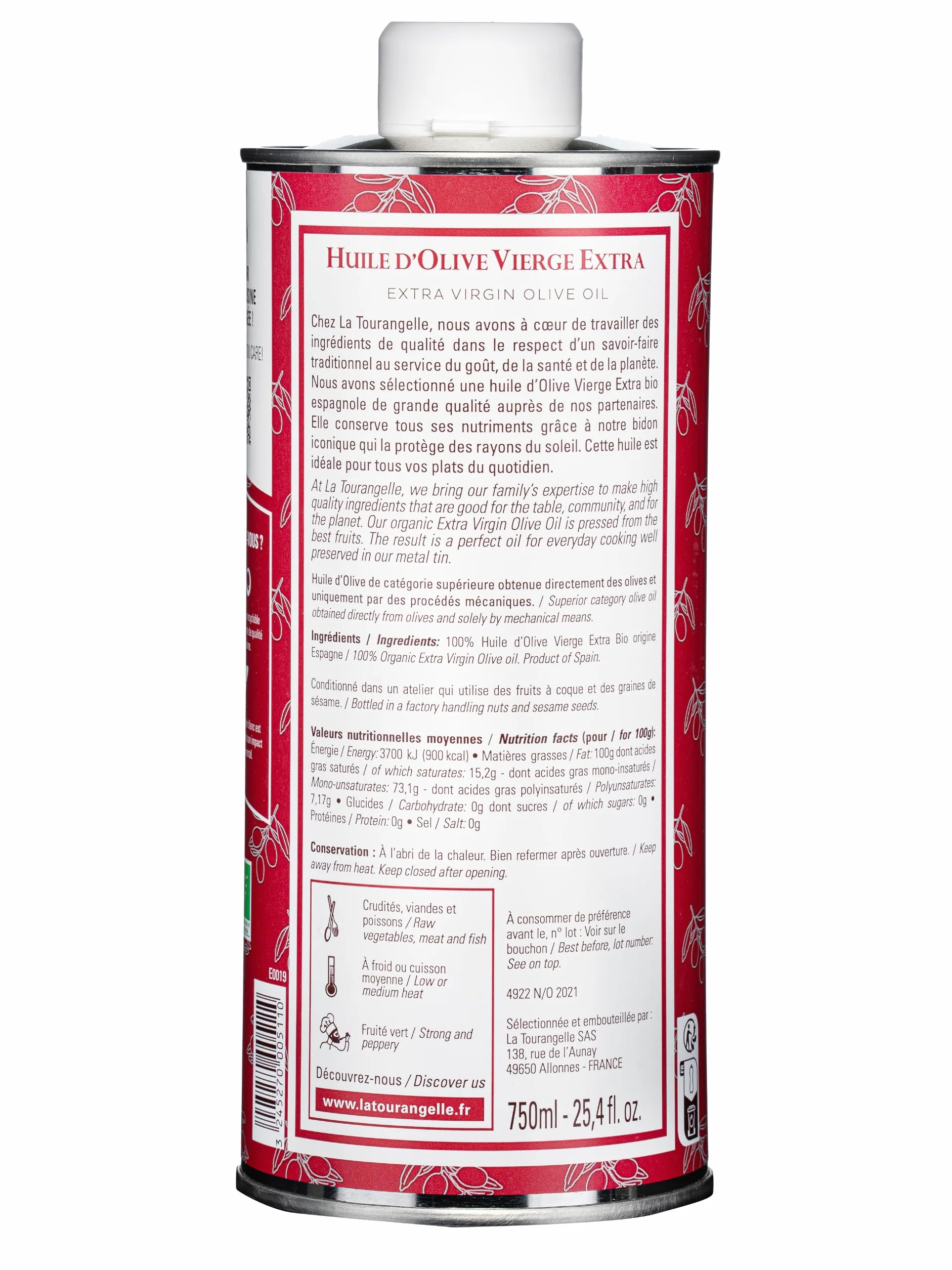 La Tourangelle - Huile d'olive vierge extra Bio - Fruité Vert - Extraite à froid - Riche en polyphénols & Omega 3 - Huile de qualité supérieure - 750ml