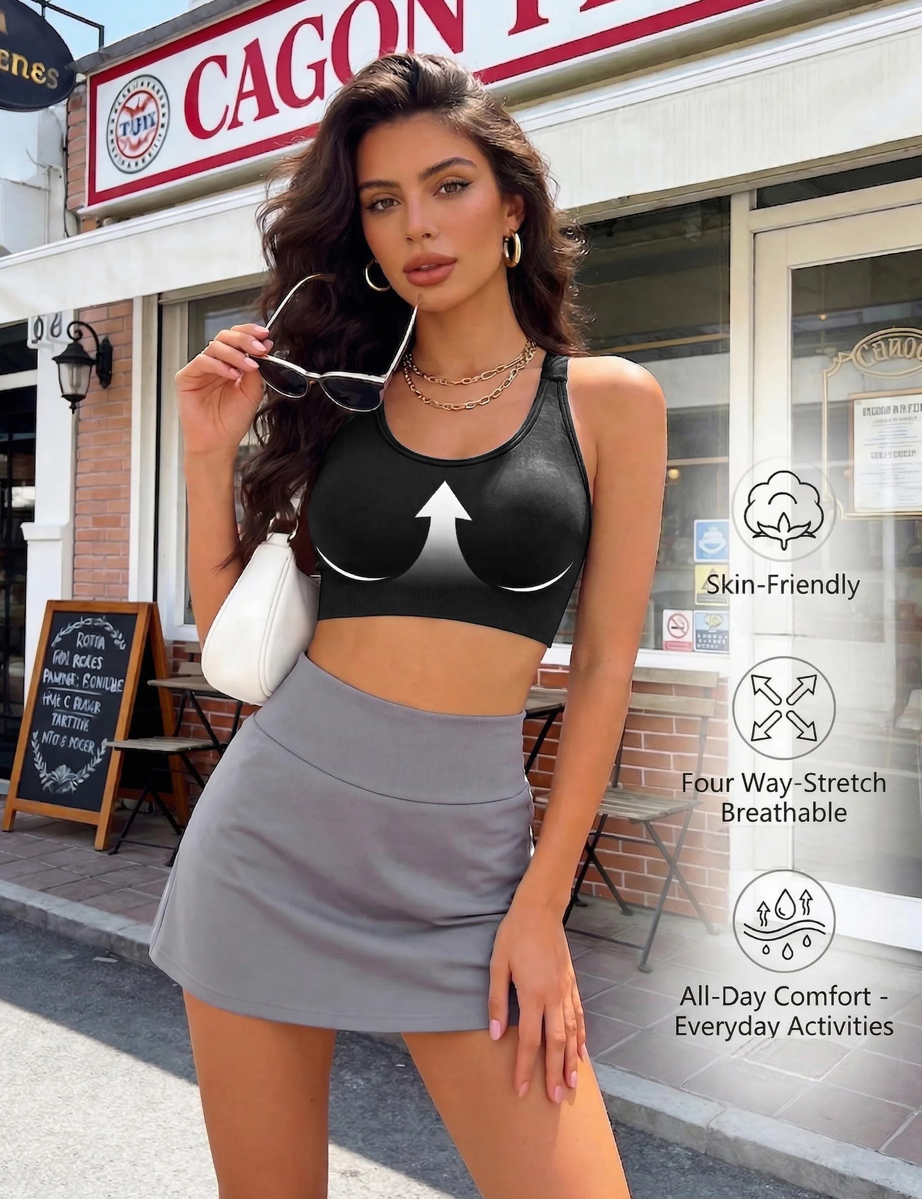 Brassière Sport Femme sans Armature Coussinets Amovibles Bretelles Réglables Maintien Fort Yoga Course Fitness