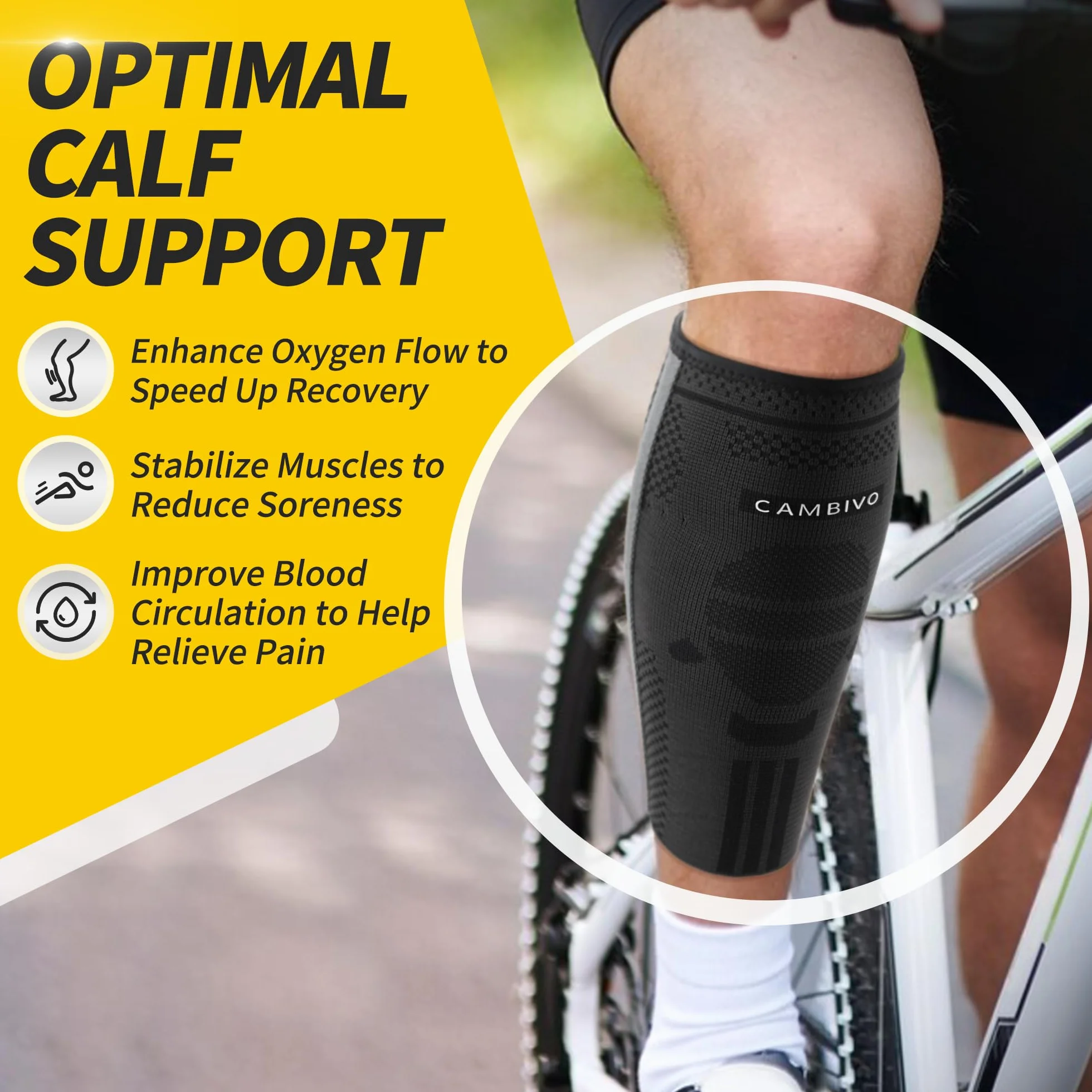 CAMBIVO Bas de Contention Femme Homme, Chaussettes de Compression Mollet x2 avec Stabilisateurs Latéraux
