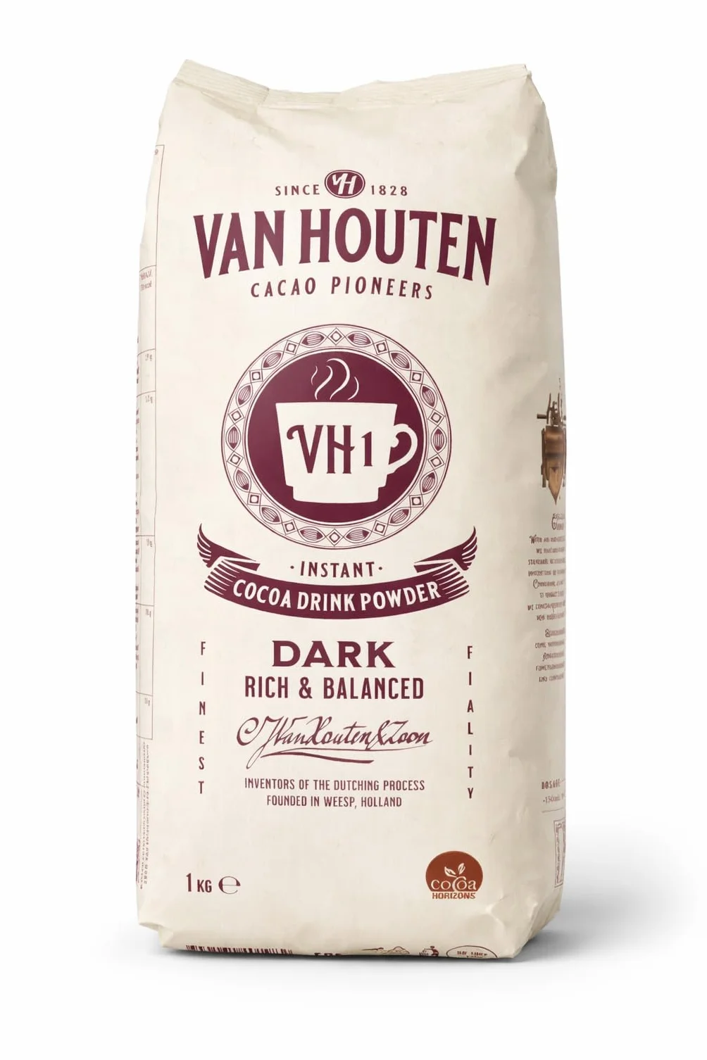 Chocolat en poudre instantané Van Houten VH1 Dark – 1 kg – Goût intense & équilibré – Boisson chocolatée onctueuse – Jusqu’à 50 tasses