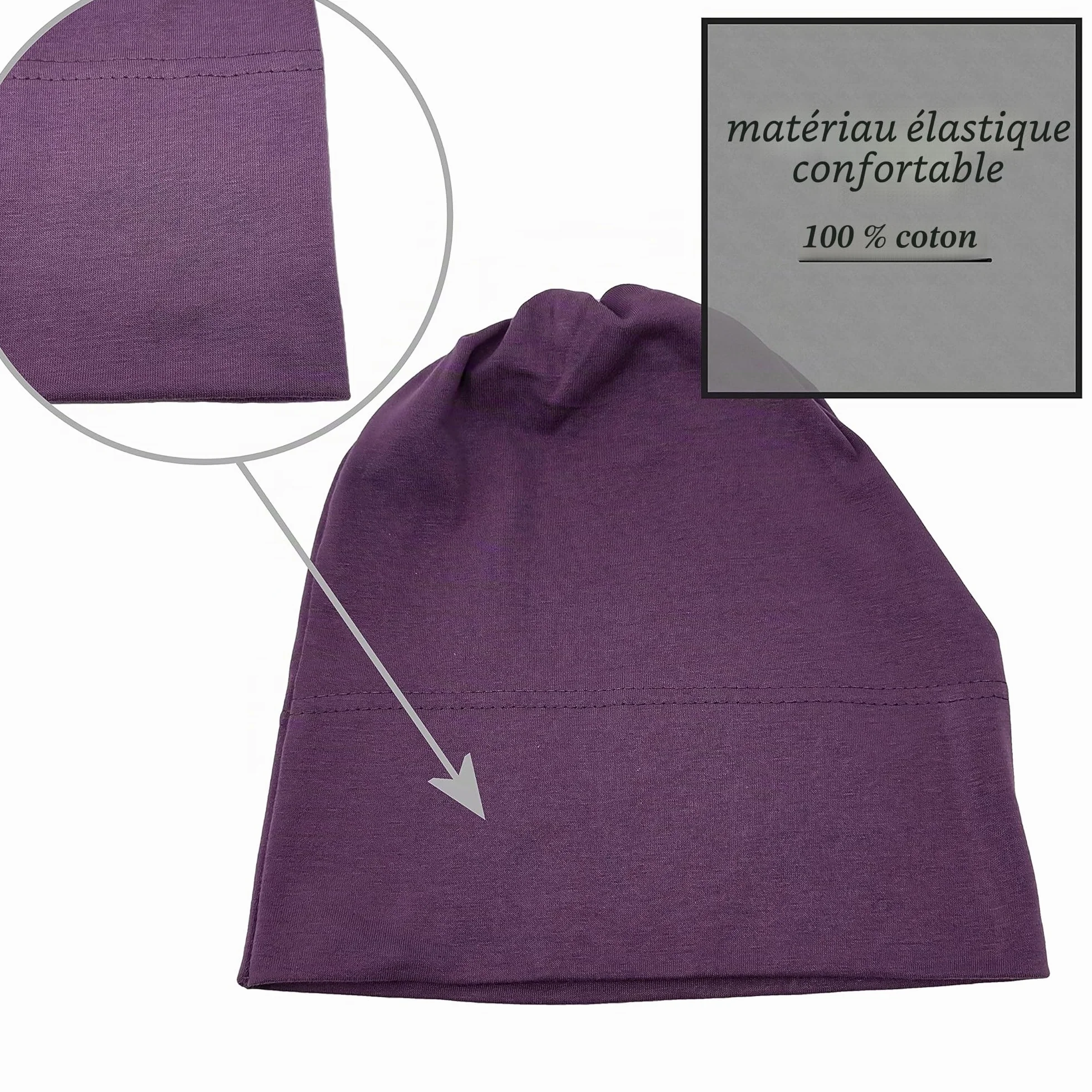Bonnet bandana en coton pour hijab - Turban extensible couverture cheveux cancer