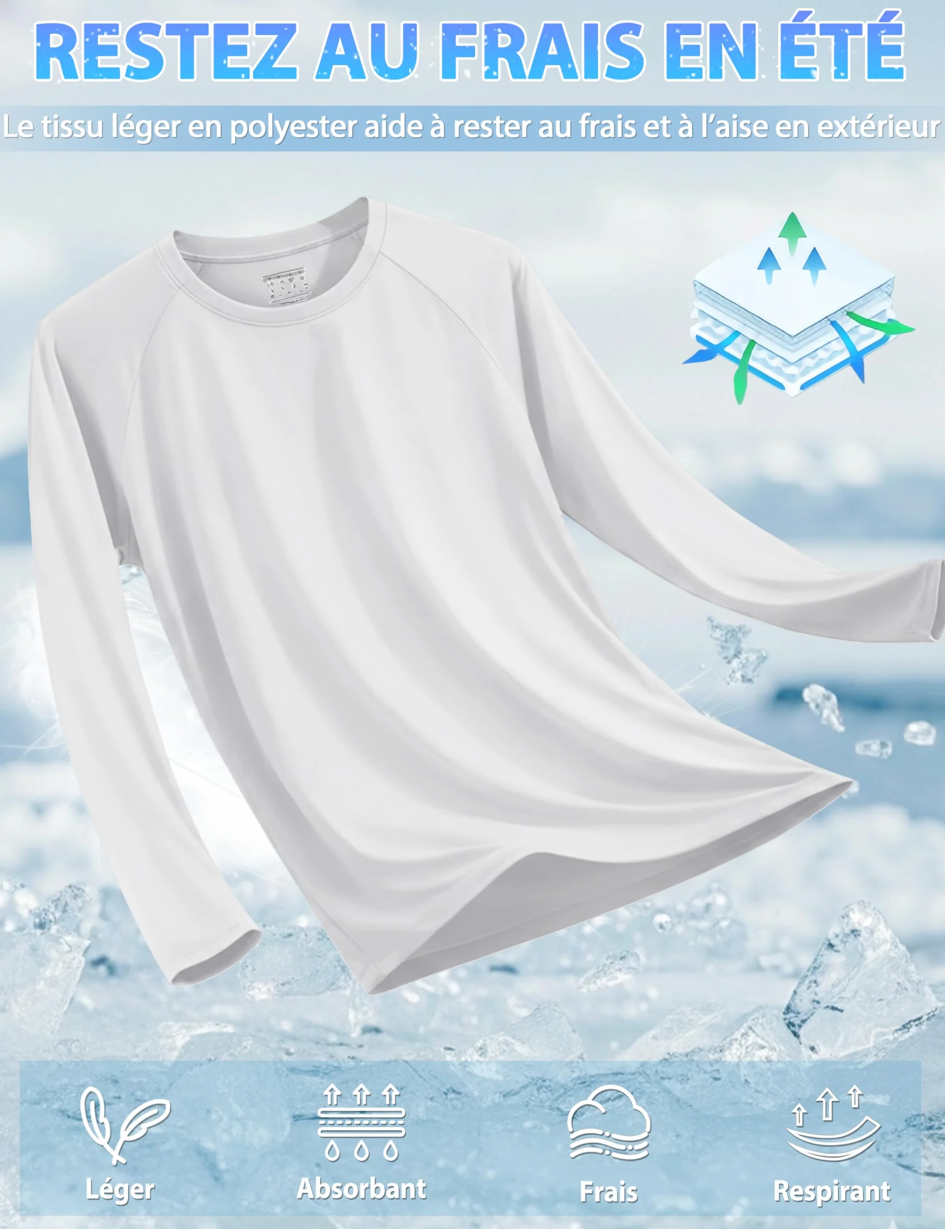 TACVASEN T Shirt Anti UV Homme Manche Longue Haut de Sport Séchage Rapide Col Rond