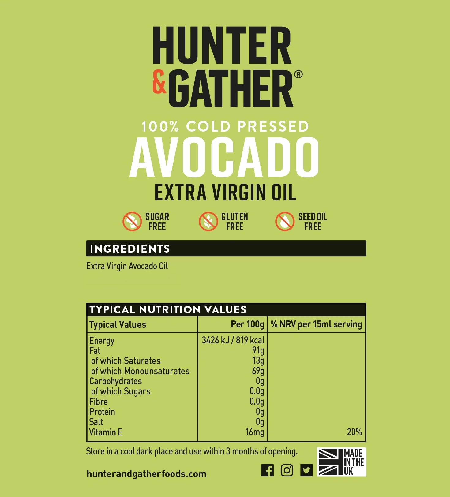 Huile d'avocat extra vierge 500ml | Pressé à froid, non raffiné et mis en bouteille au Royaume-Uni | Huile d'avocat 100% naturelle | Sans sucre, sans gluten et sans produits laitiers