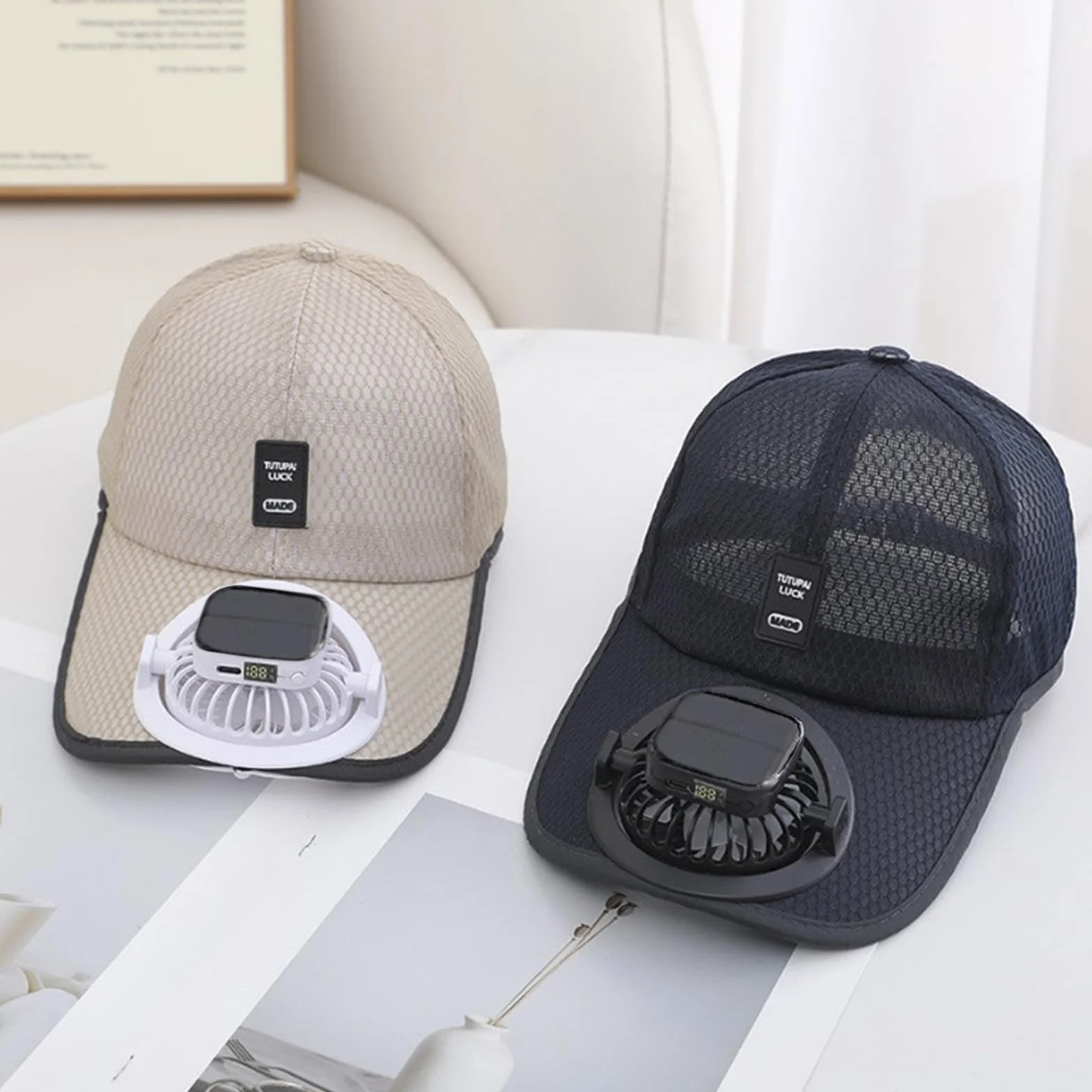 Casquette de baseball avec ventilateur solaire, maille, protection UV, charge USB