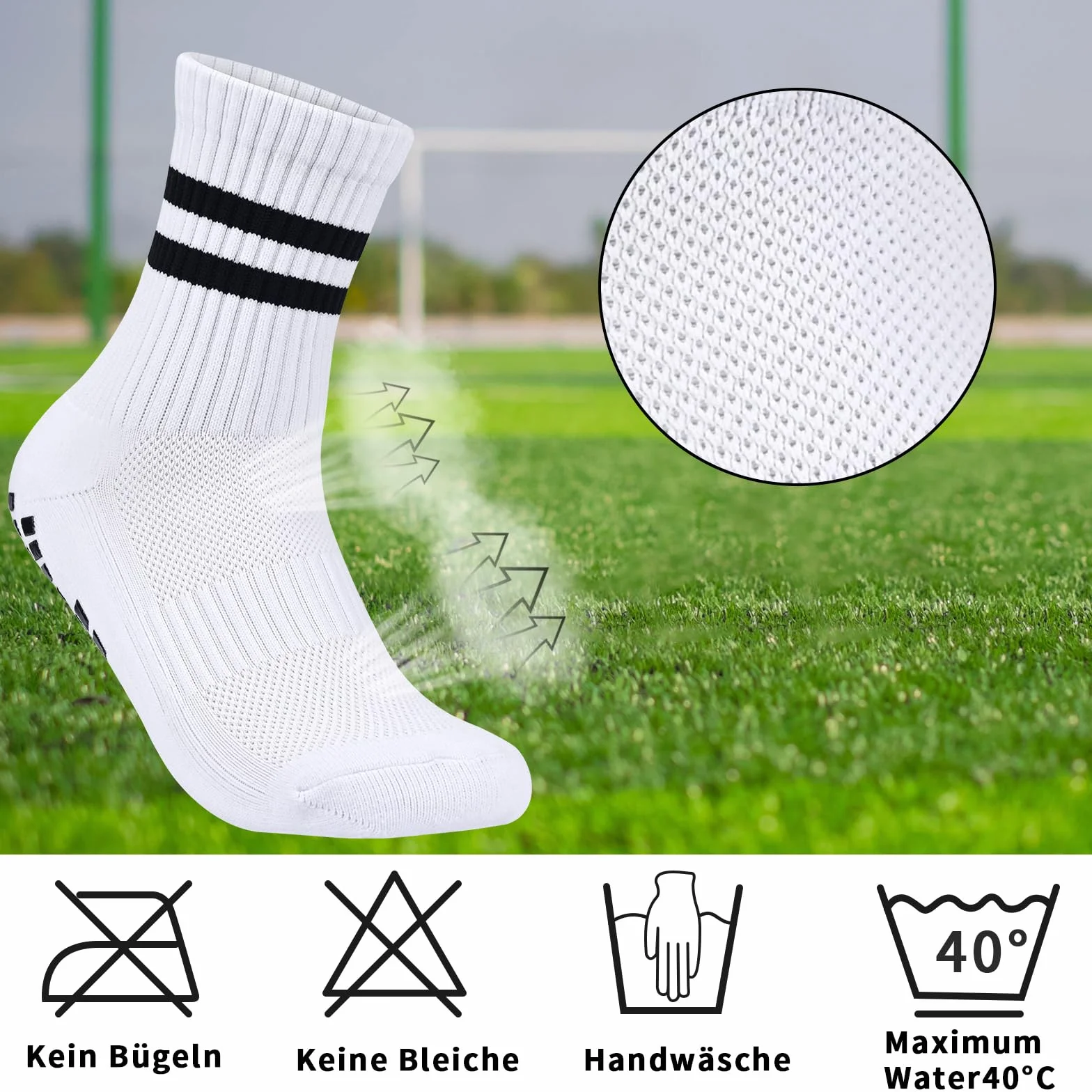 Lot de 3 paires chaussettes football antidérapantes garçon Blanc Noir 31-34 35-38