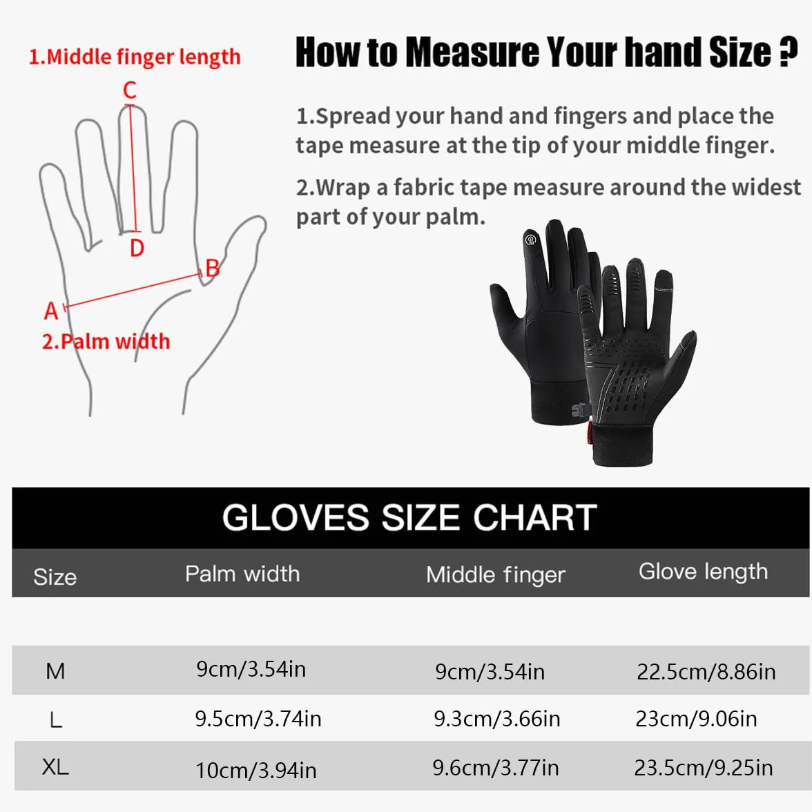 Gants d'hiver écran tactile chauds imperméables antidérapants pour hommes femmes vélo randonnée ski escalade