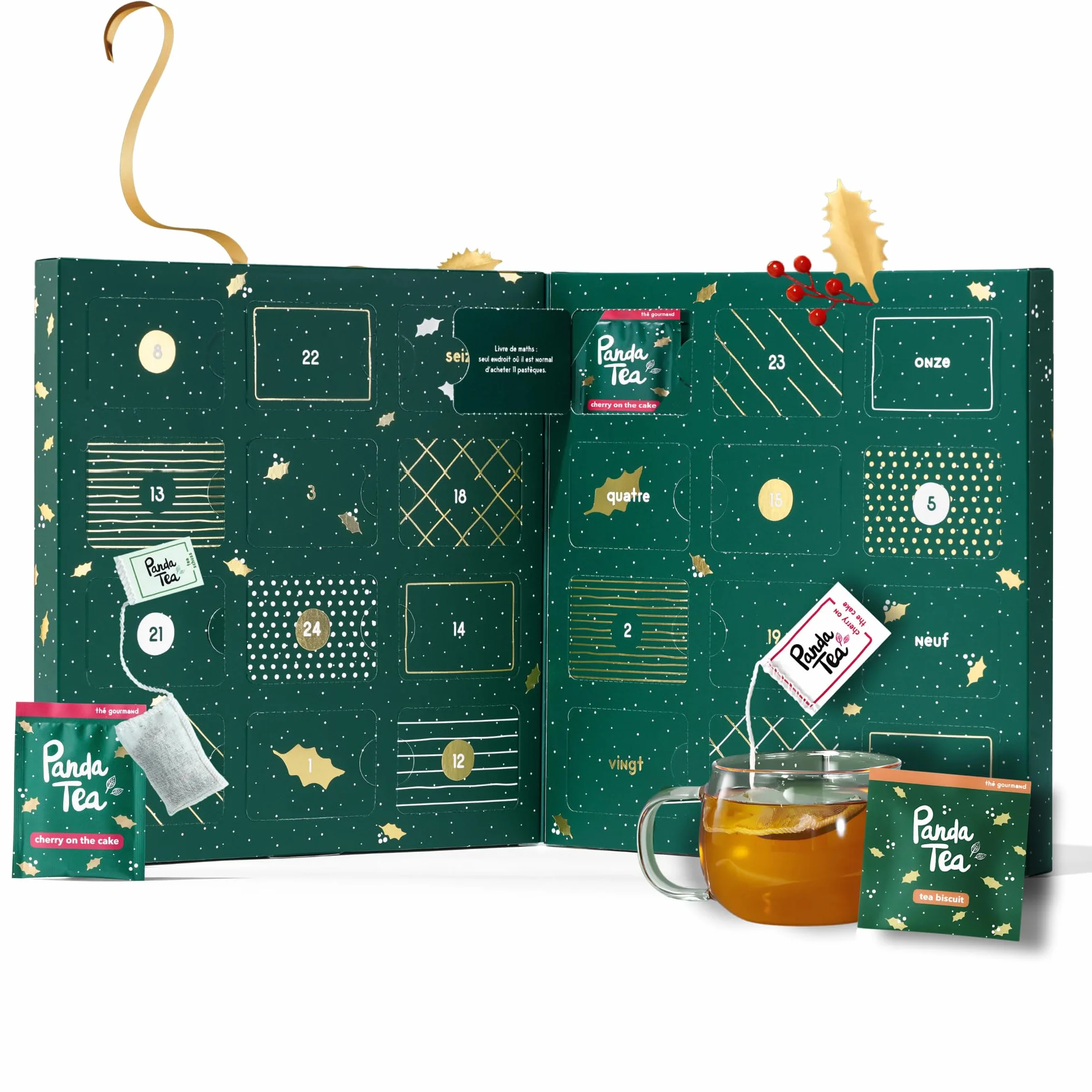 Panda tea - Calendrier de l’Avent Thés et Infusions pour Noël - Coffret Cadeau thé et infusions - Assortiment de 24 sachets Mousselines - Idées Cadeaux Femme & Homme