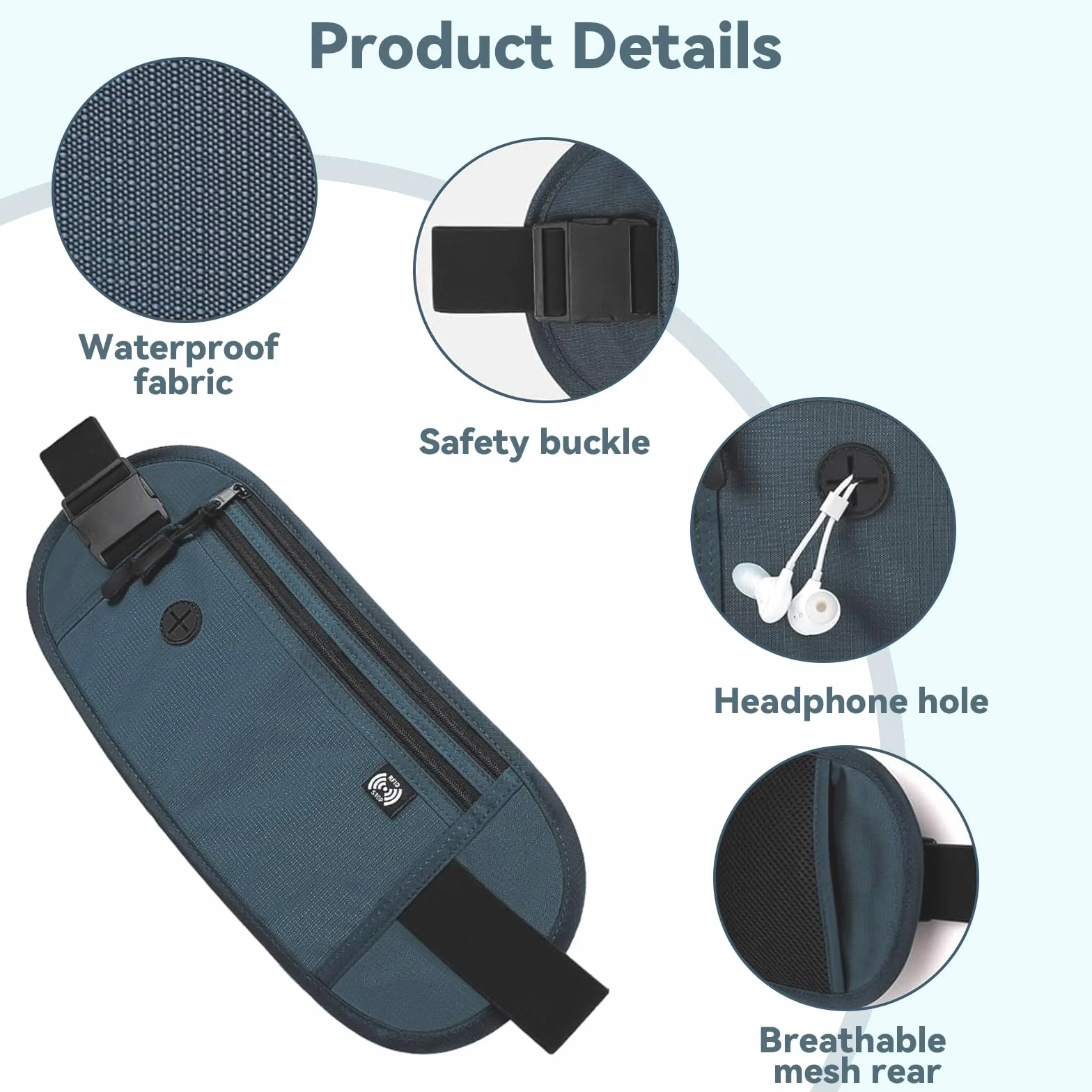 Ceinture de Voyage Sac Banane Antivol Caché Plat Réglable Homme Femme Passeport Smartphone Cartes Monnaie Clés Bleu Foncé