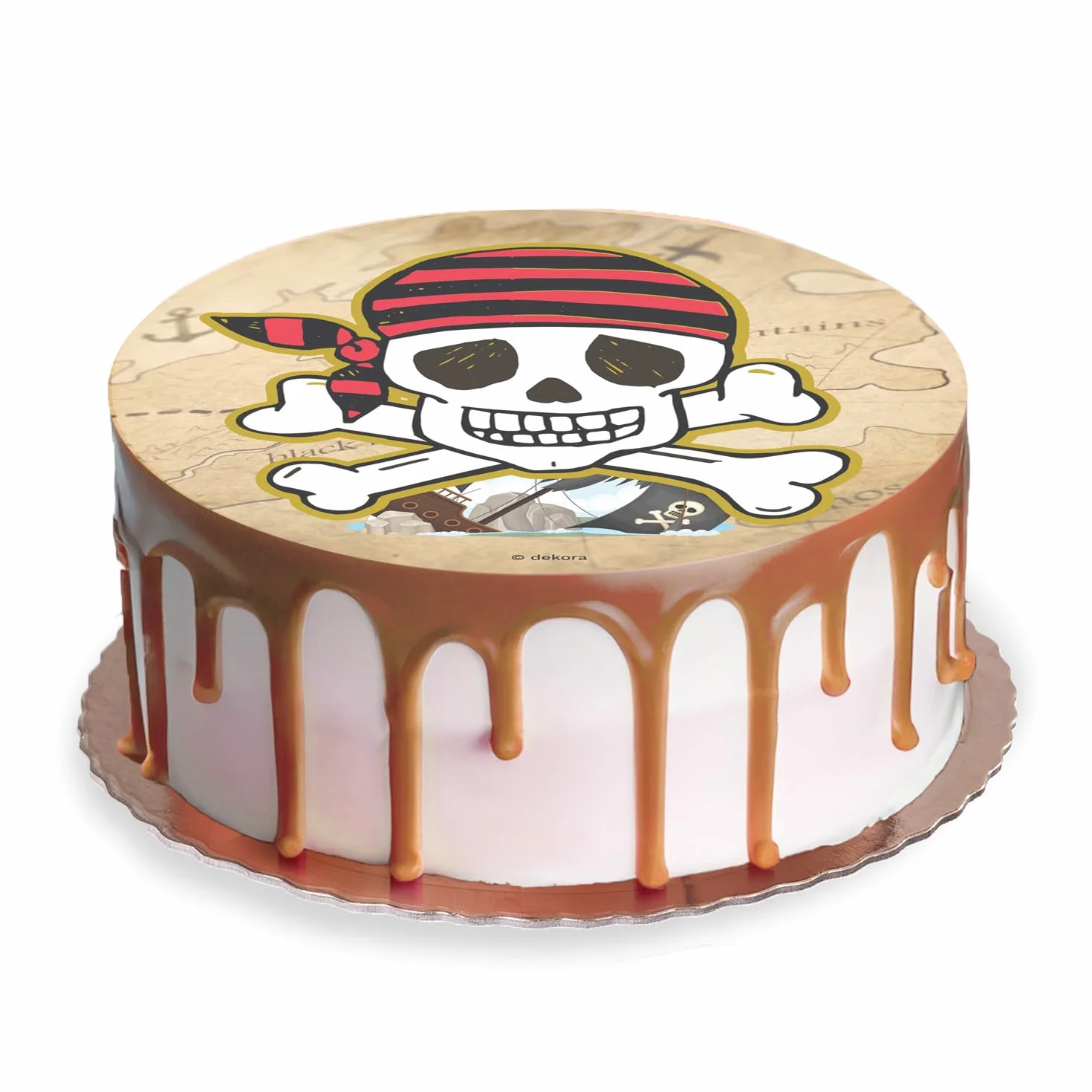 Dekora, Disque Azyme Comestible Pirates, Décoration pour Gâteau d'Anniversaire Enfant, Motif Crâne, Décoration de Gâteau et Desserts, Rond Cake Topper Ø 20 cm
