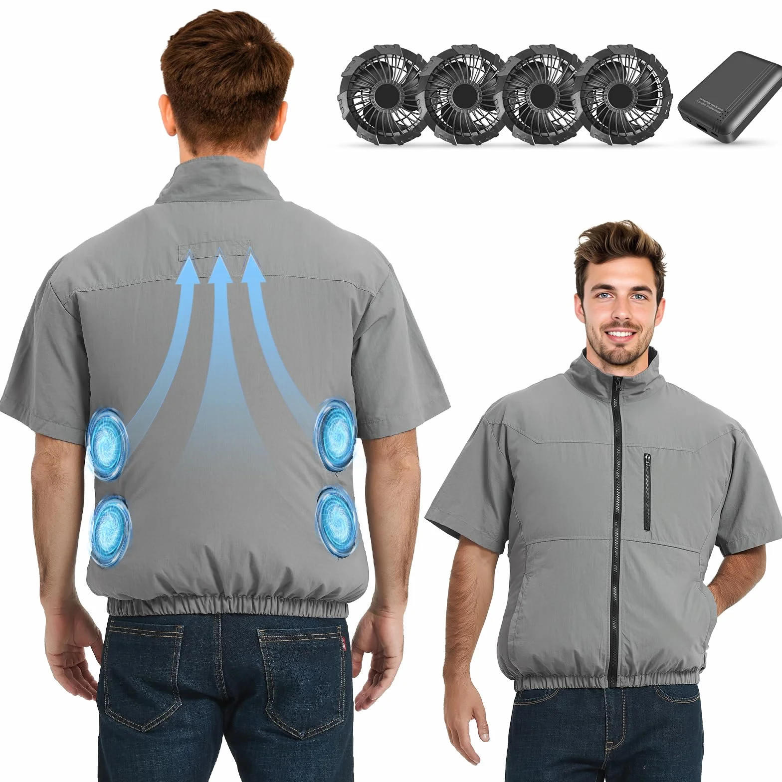 FERNIDA Gilet de refroidissement électrique 10 000 mAh 7,4 V 4 ventilateurs été chaud respirant homme