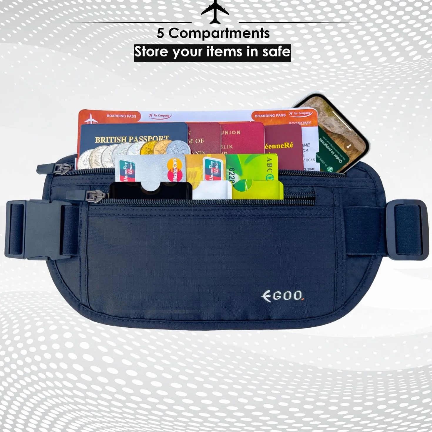Ceinture de Voyage RFID EGOO Ultra-Légère Antivol avec Sangle Élastique Ajustable