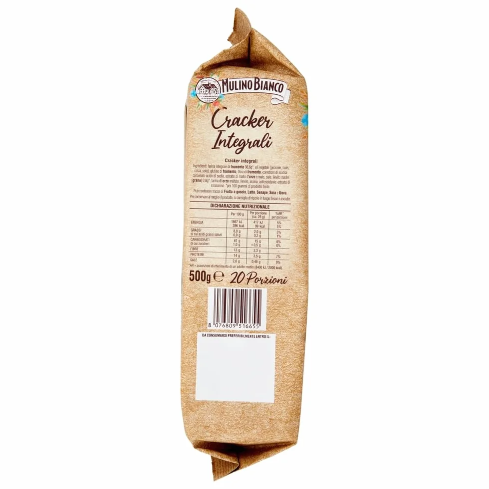 Mulino Bianco Cracker Integrali con Farina Sostenibile Ricchi di Fibre, Crackers à pleine farine, Riche en fibres, 3x 500g + Italian Gourmet polpa 400g