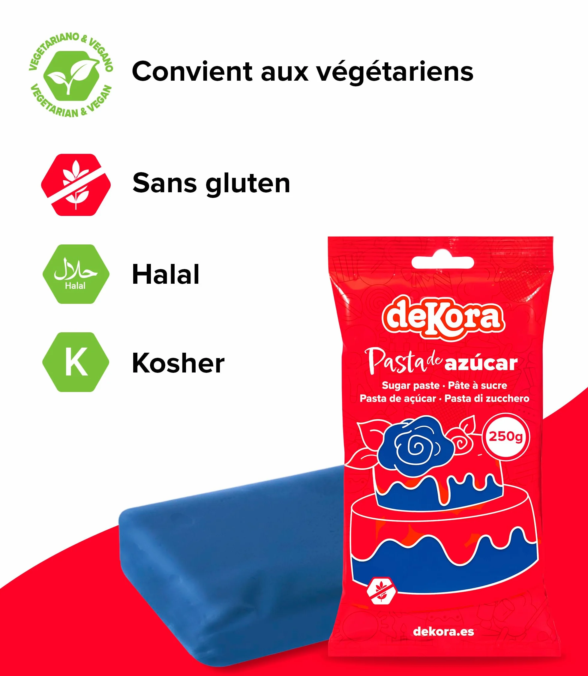 dekora - Pâte à Sucre Bleu Marine pour Décoration Gâteau et des Cupcakes - Sucre Fondant Prête à Dérouler pour la Réalisation de Toutes Sortes de Décorations - Facile à Travailler - 250 g