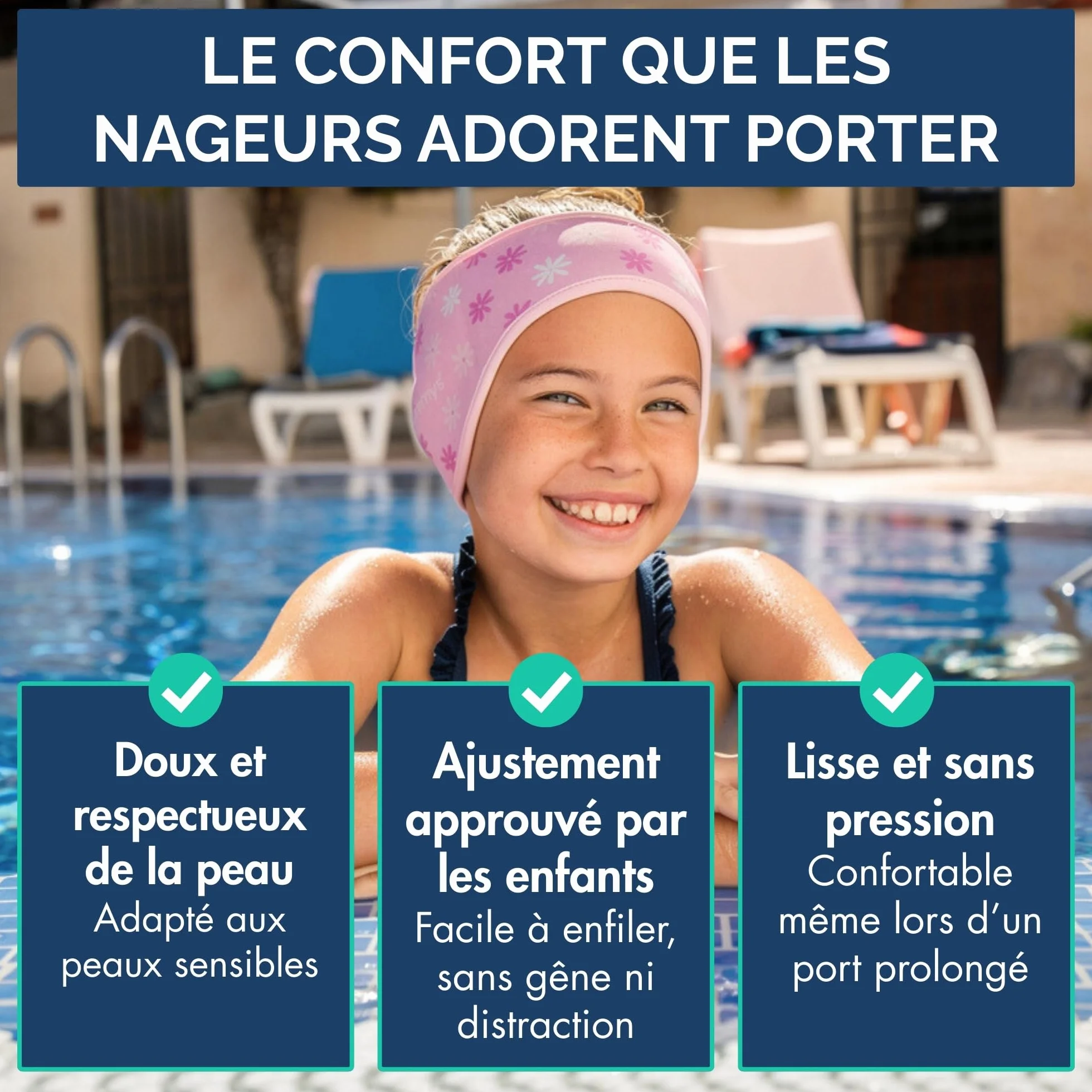 Limmys Bandeau de Natation pour Enfants Adultes – Bande Néoprène Élastique Renforcé Sans Latex Antidérapant Maintient Bouchons d’Oreilles (Pink Stars M 2-8 ans)