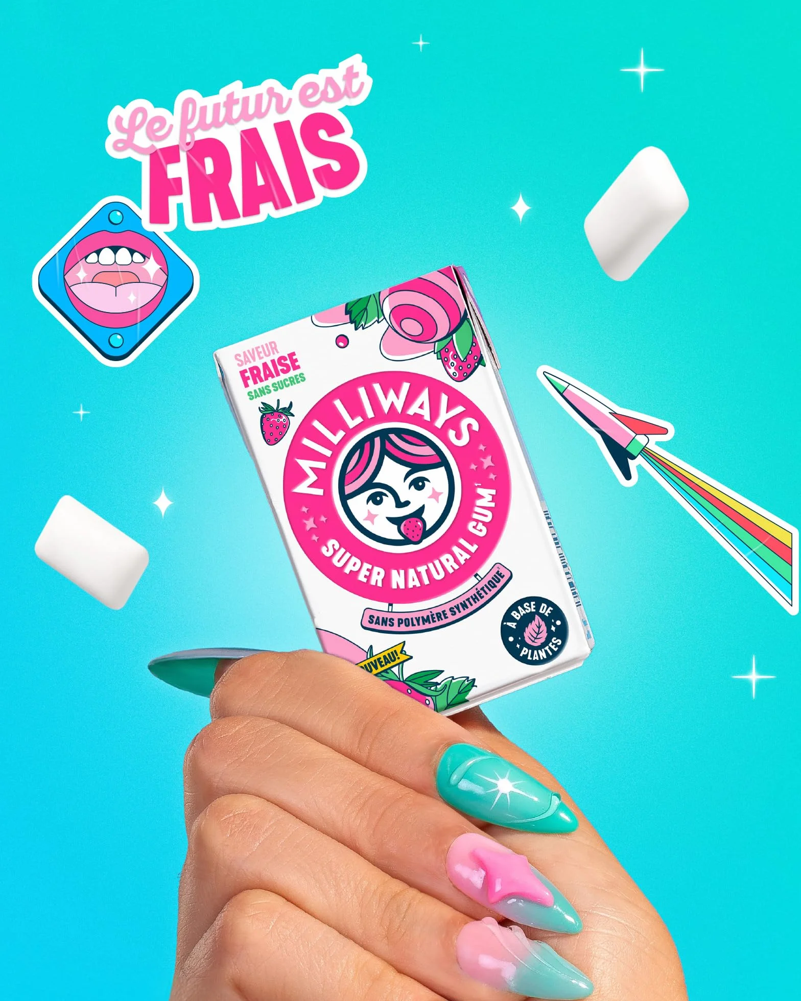 MILLIWAYS Chewing gum sans sucres à la fraise 12 boîtes de 10 dragées 20g Xylitol sans aspartame