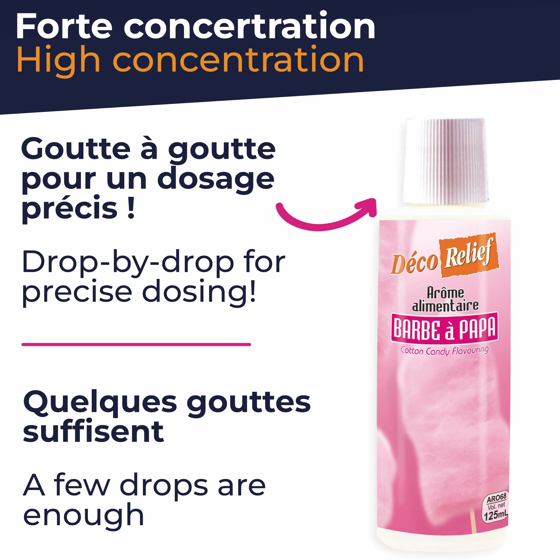 Déco Relief - Arôme Liquide Barbe à Papa 125 ml - Arôme Alimentaire Pâtisserie & Yaourtière - Pour Gâteaux, Pâtisseries, Yaourts - Arôme Concentré - Barbe à Papa Fraise - ARO68.