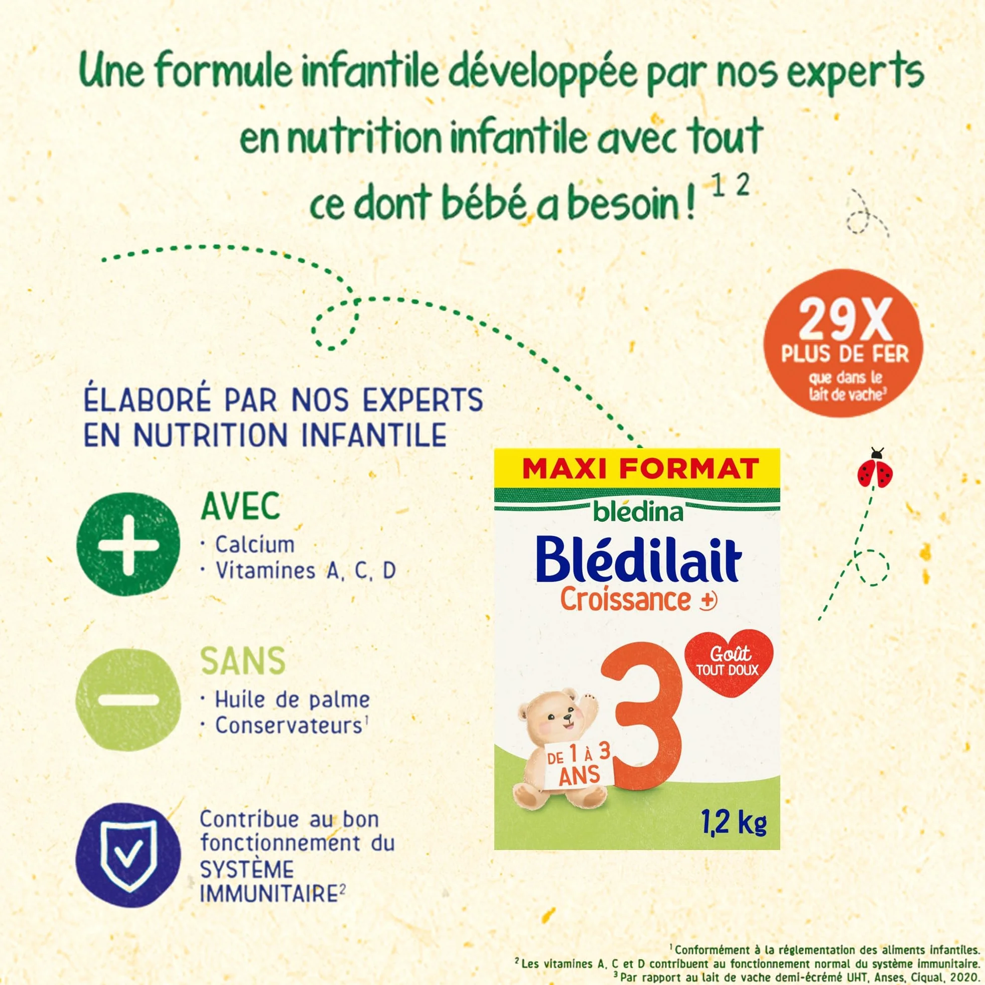 Blédina - Blédilait Croissance 3ème âge - Lait en poudre pour bébé - De 1 à 3 ans - Lot de 3x1,2kg