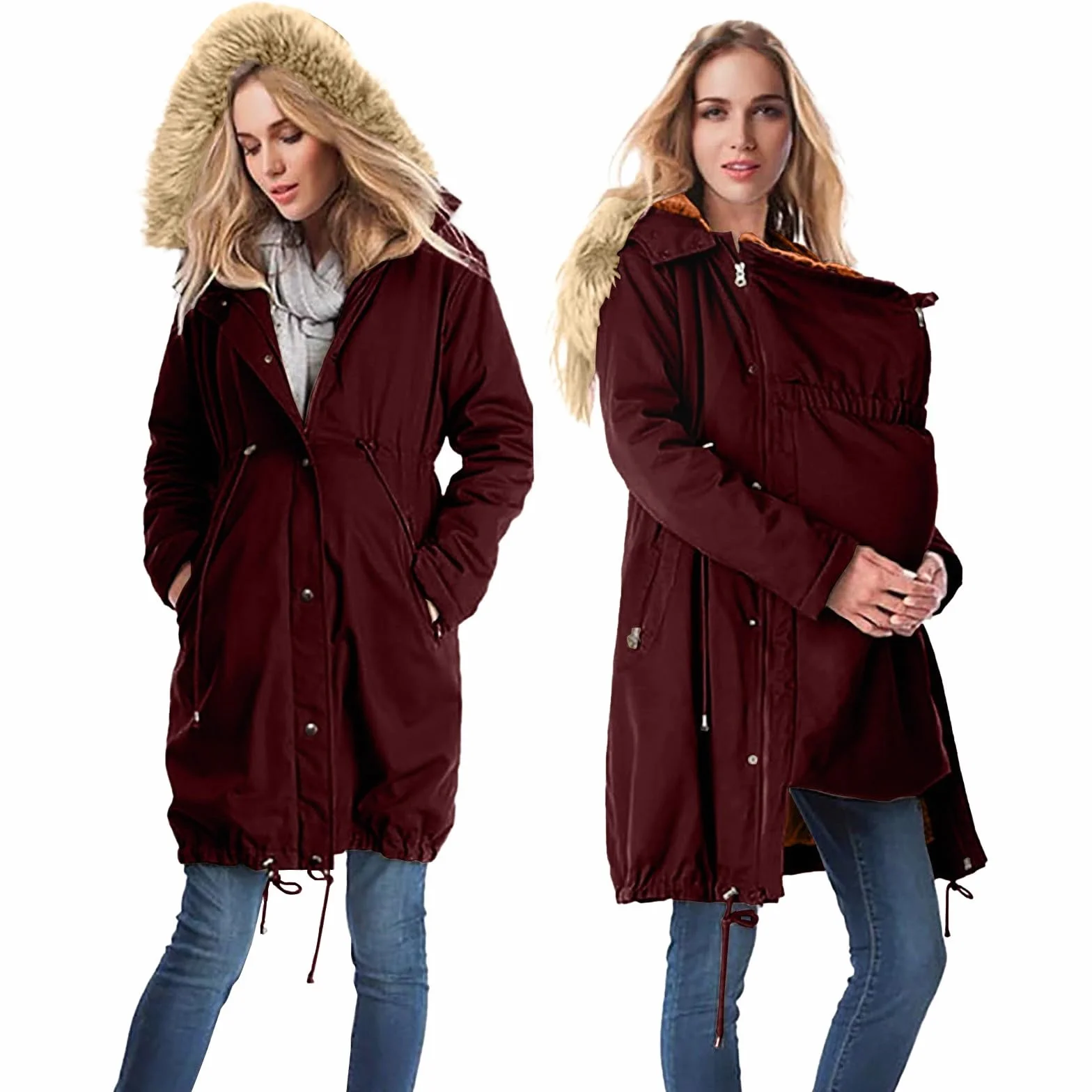 Veste Multifonctionnel Maternité Hiver Porte-bébé Coupe-Vent Pluie