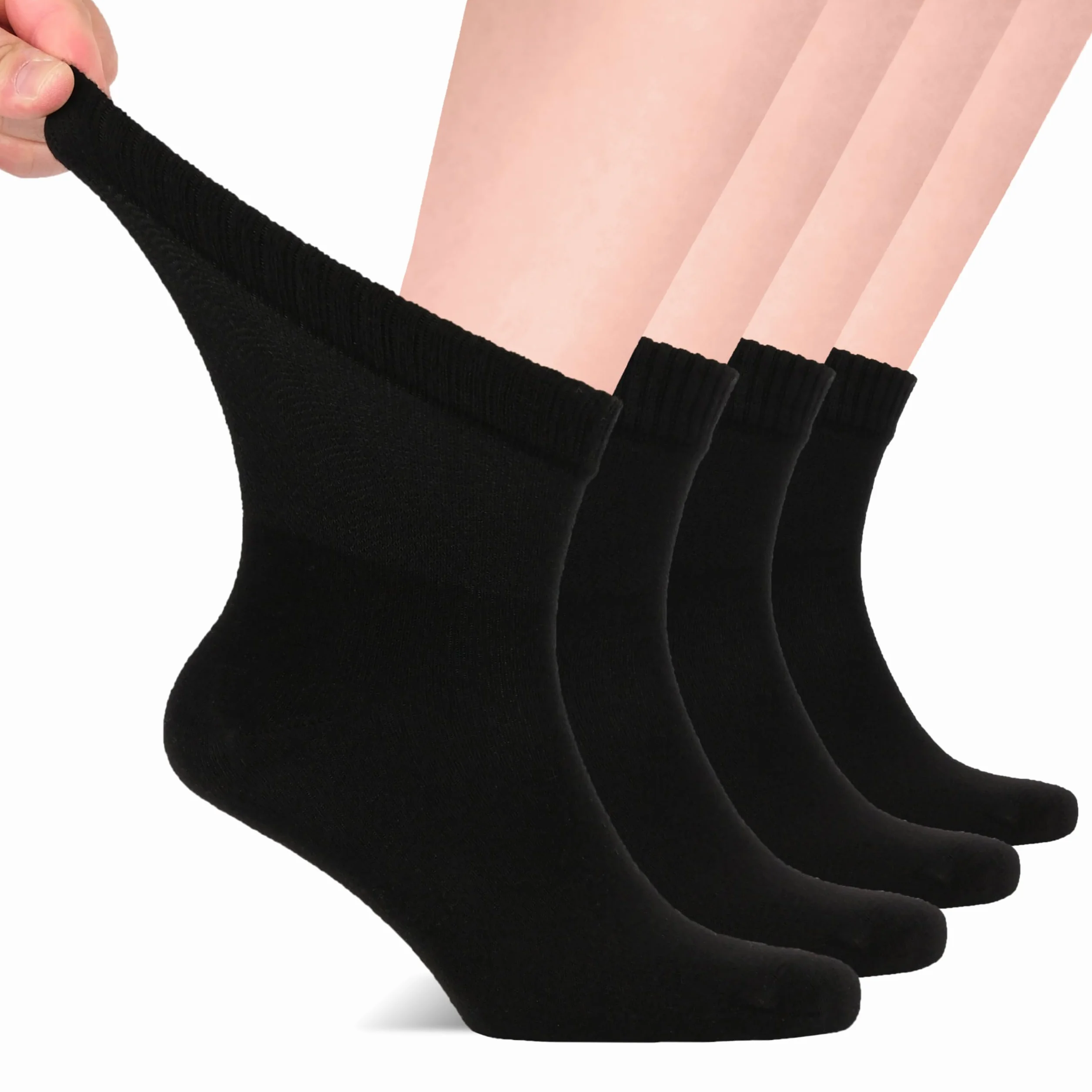 HUGH UGOLI Chaussettes Cheville Hommes Diabétiques 4 Paires Bambou Douces Fines Larges Amples Pointure 40-44 44-47