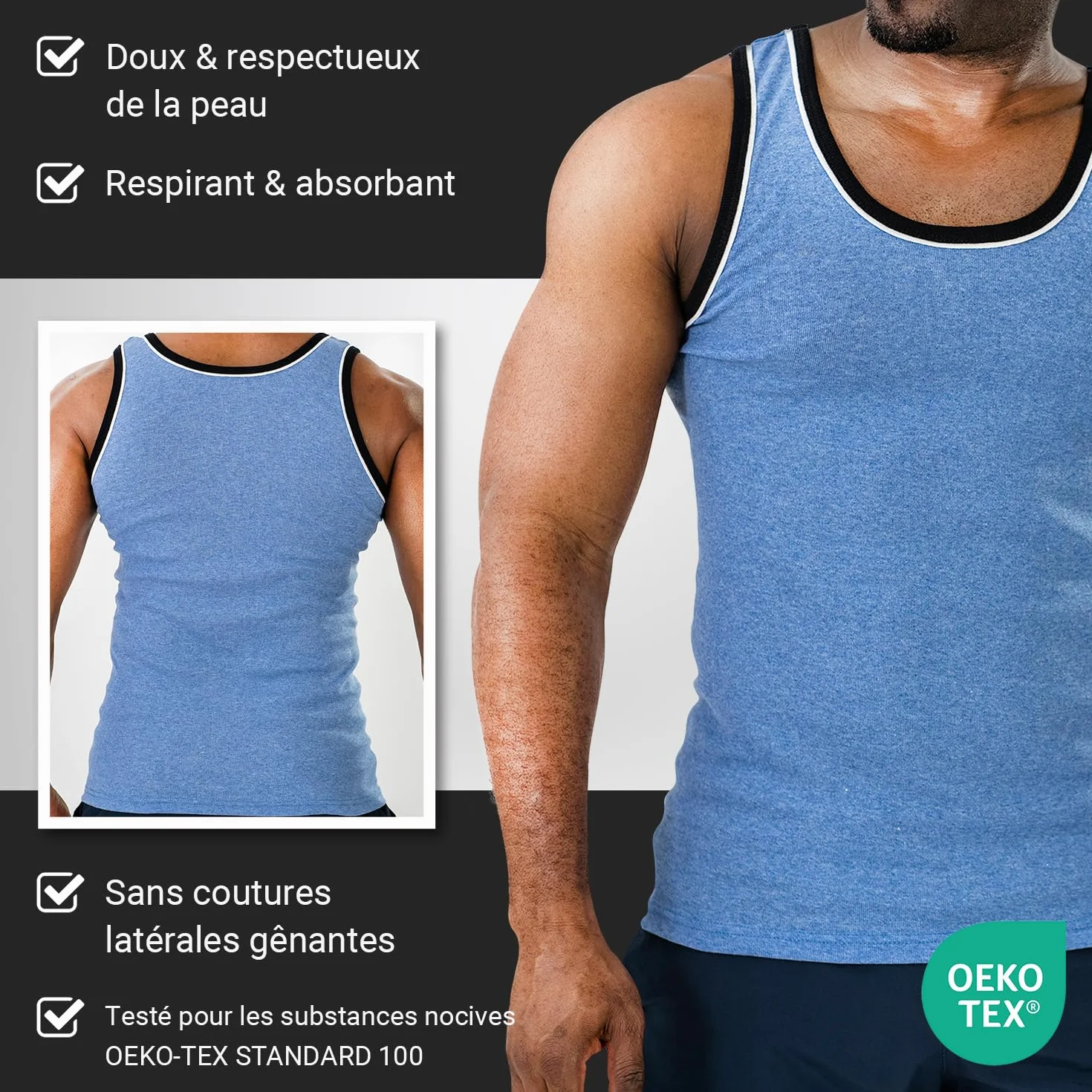 Lot de 5 débardeurs pour homme – Maillots de corps en couleurs mélangées