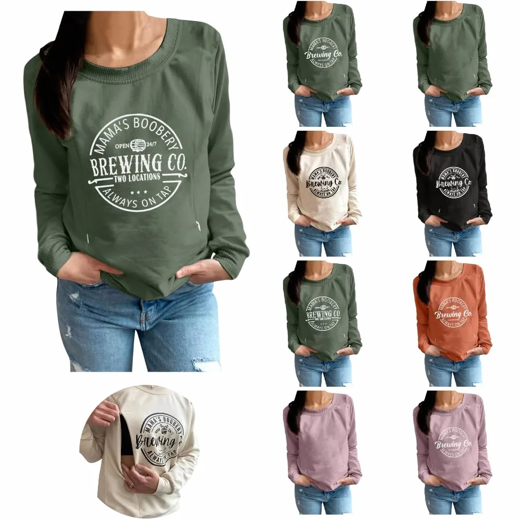 Sweat-Shirt de Maternité Zip sur le Devant Allaitement Manches Longues