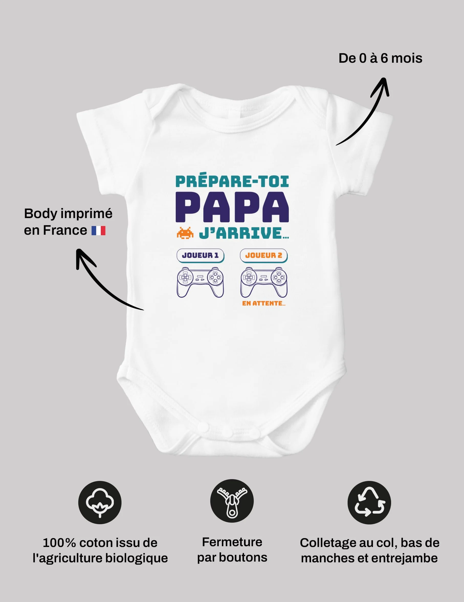 Body bébé "Prépare-toi papa, j'arrive" Annonce grossesse originale geek