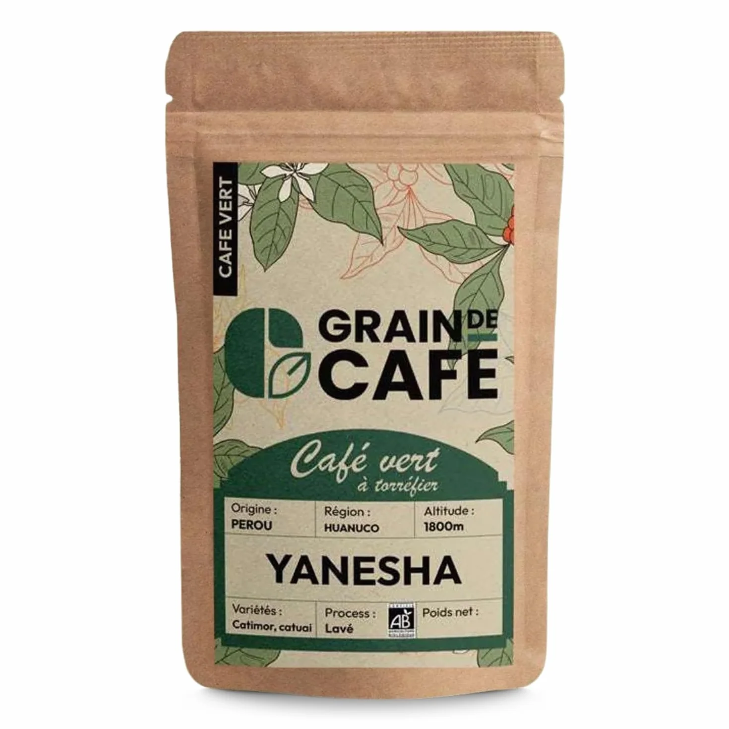 Graindecafé – Café Vert Pérou Yanesha 1kg | 100% Arabica Non Torréfié | Notes De Cacao Et Miel | Idéal Machine À Grain Une Fois Torréfié