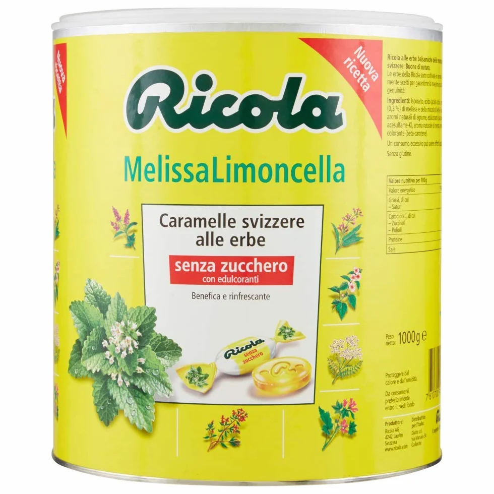 Ricola Bonbons balsamiques aux herbes sans sucre Goût Melissa Limoncella Pot 1 kg