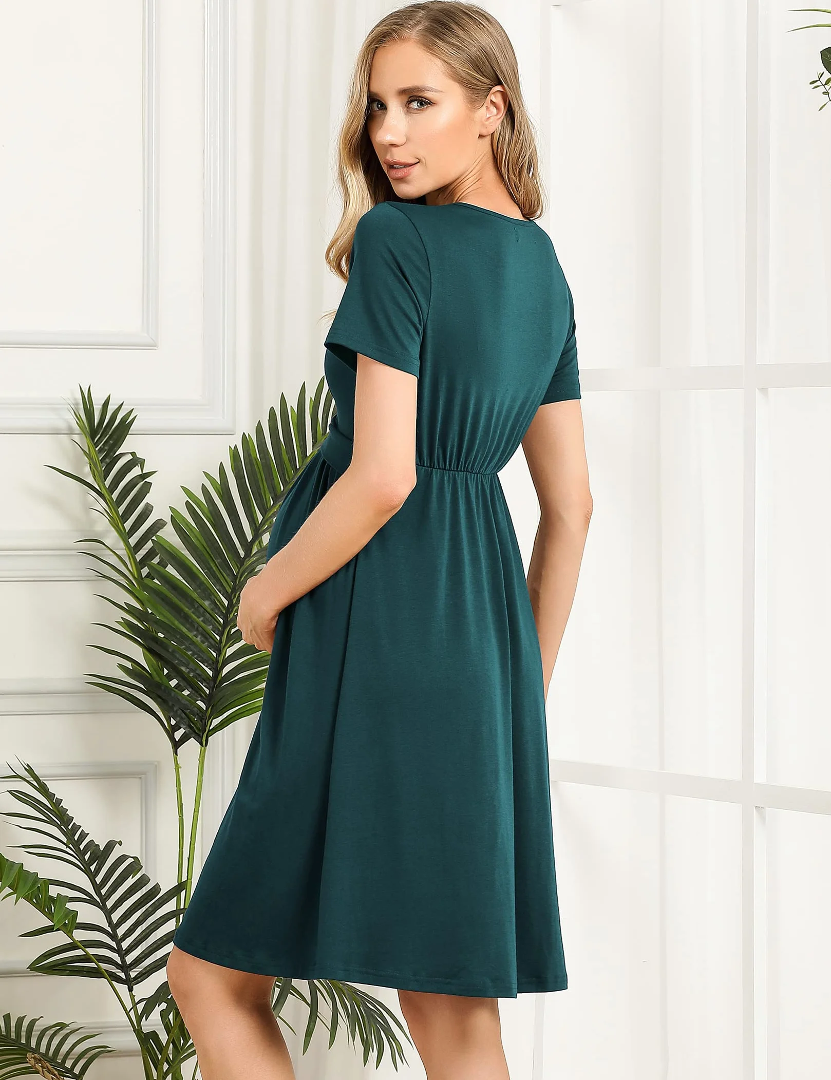 KOJOOIN Robe de maternité col V plissée décontractée