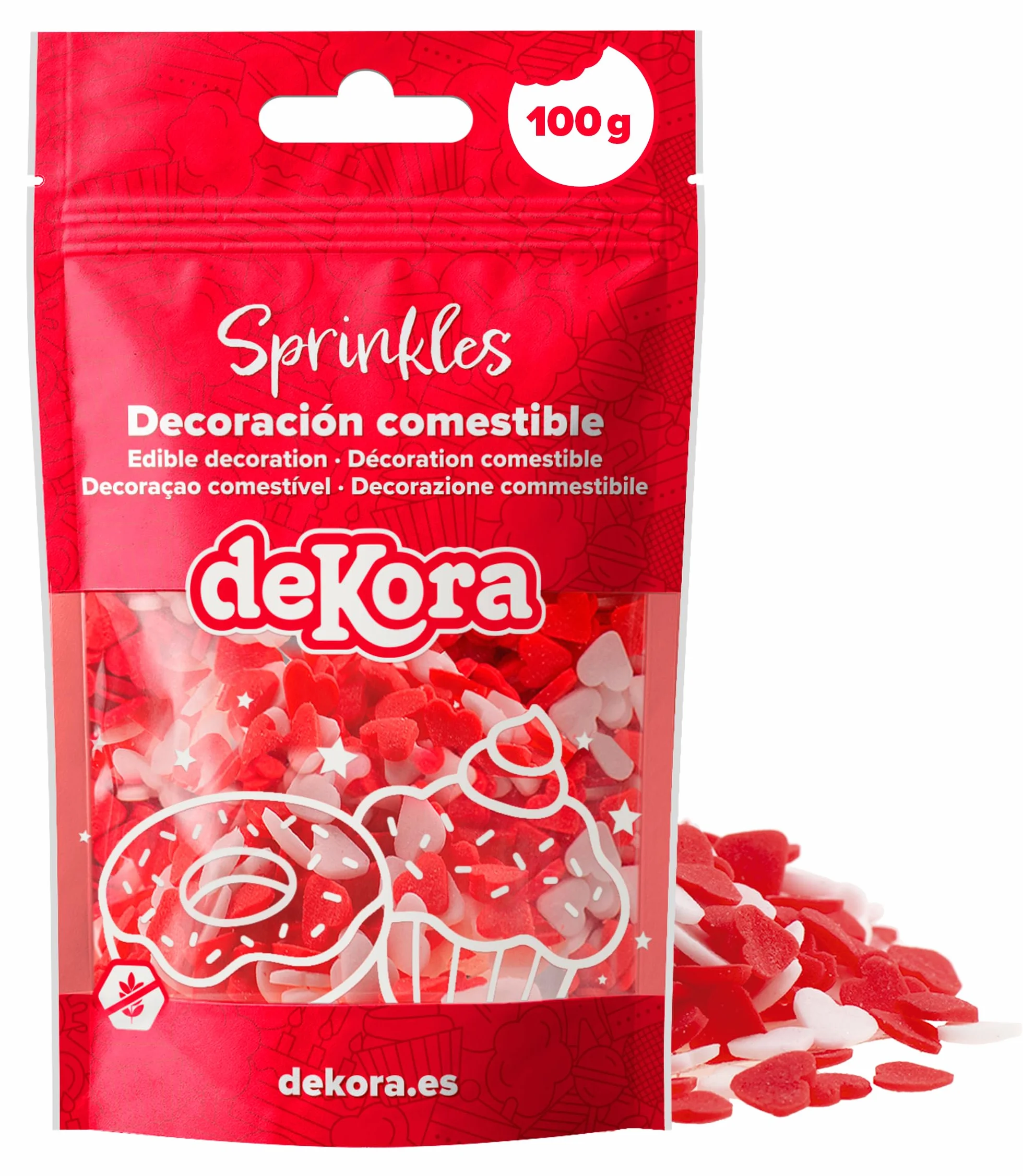dekora – Confettis Cœur Rouges et Blancs en Sucre, 100 g – Décoration Saint-Valentin Chic pour Gâteau, Cupcake et Dessert