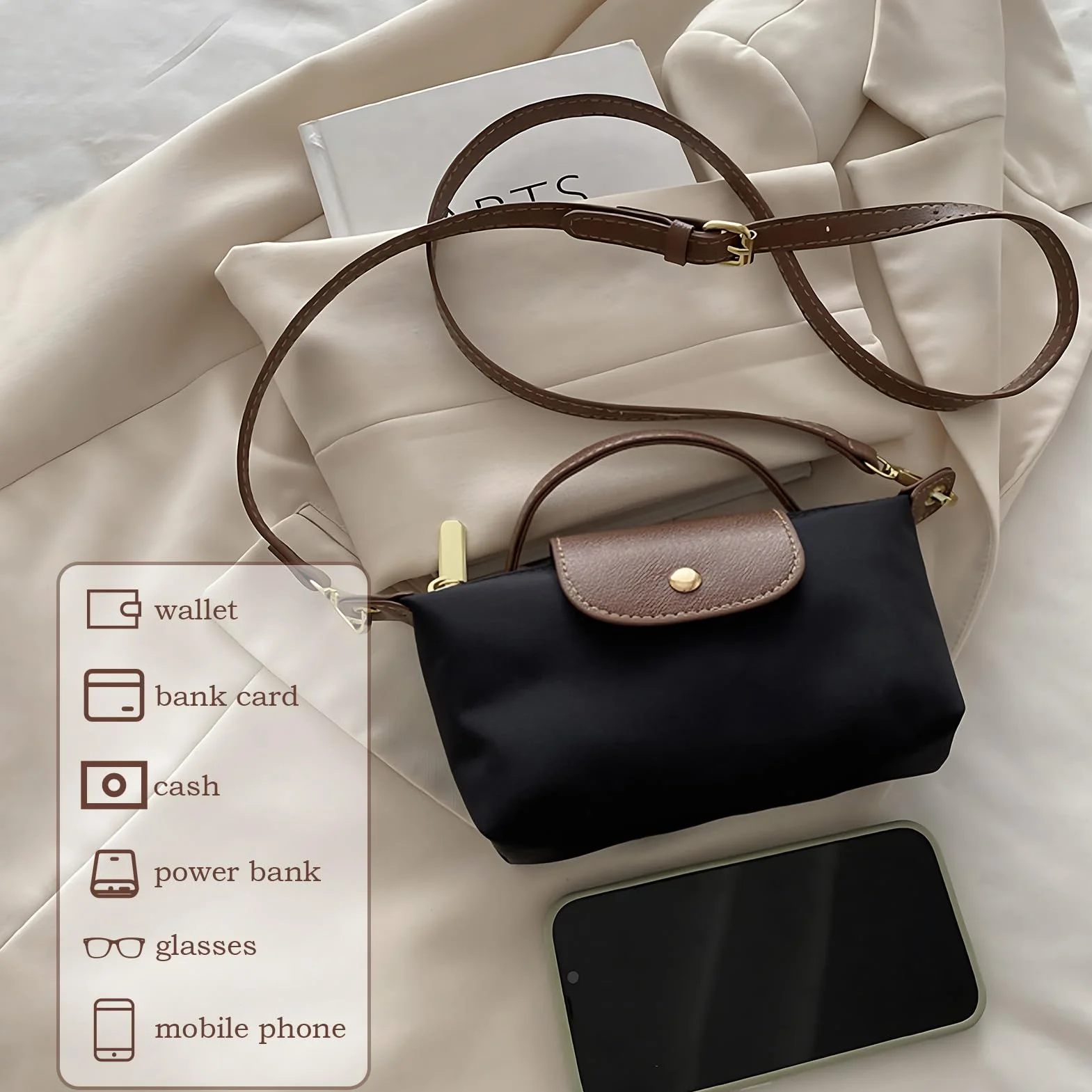 Sac à Main Femme Pochette Téléphone Portable Bandoulière Réglable Mini Sacoche Travail